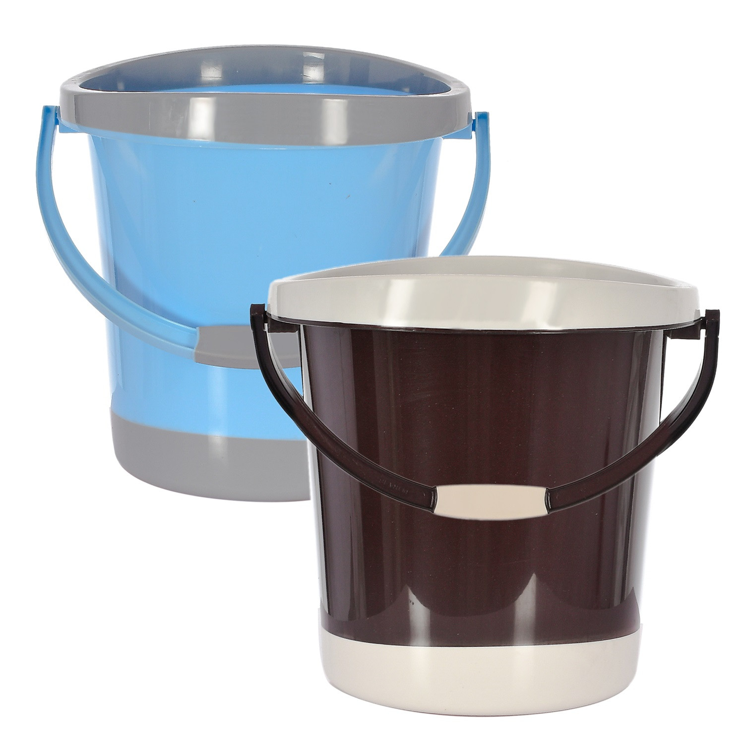 Kuber Industries Multiuses Plastic Bucket With Handle, 18 litre- Pack of 2 (Blue & Brown)-46KM0369