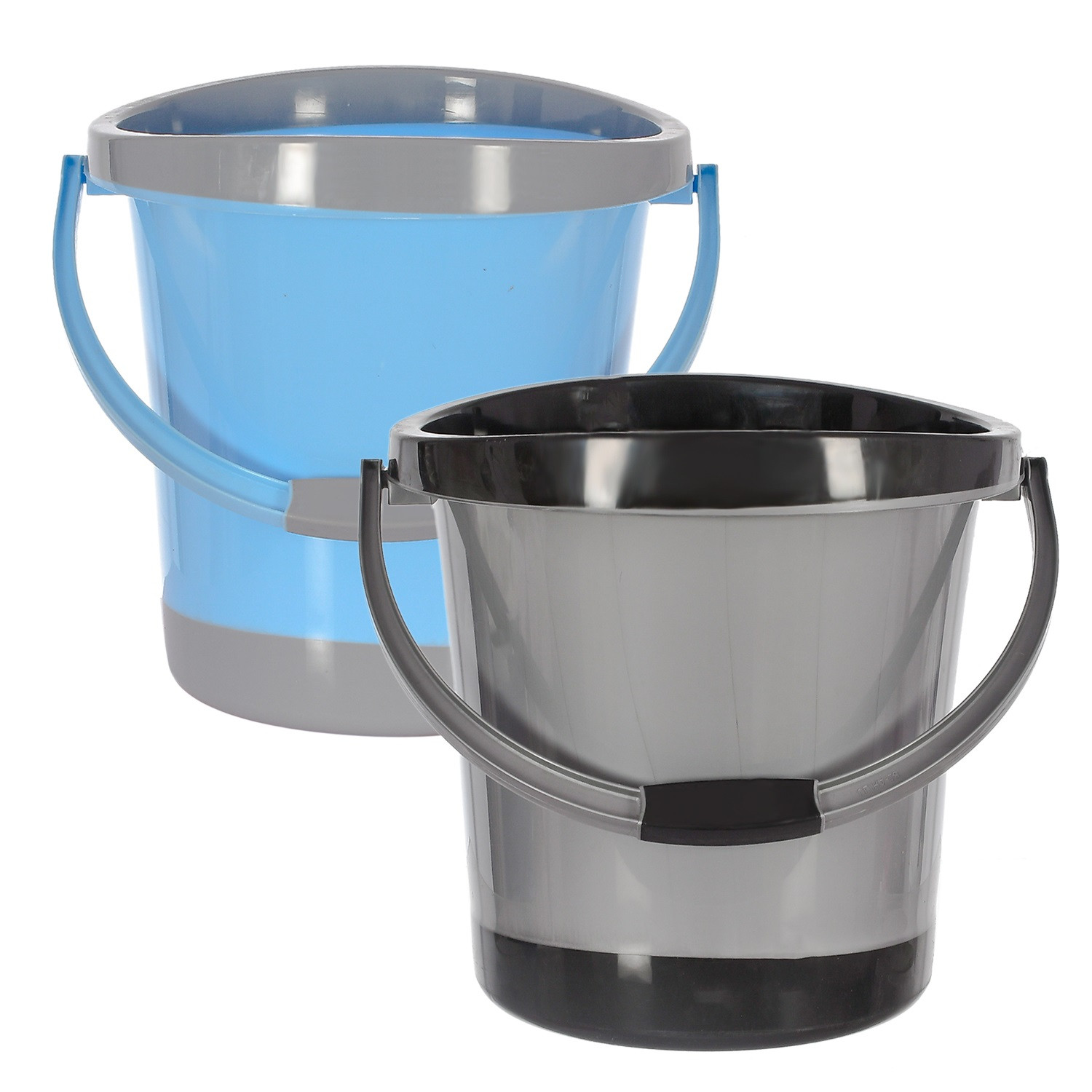 Kuber Industries Multiuses Plastic Bucket With Handle, 18 litre- Pack of 2 (Grey & Blue)-46KM0365
