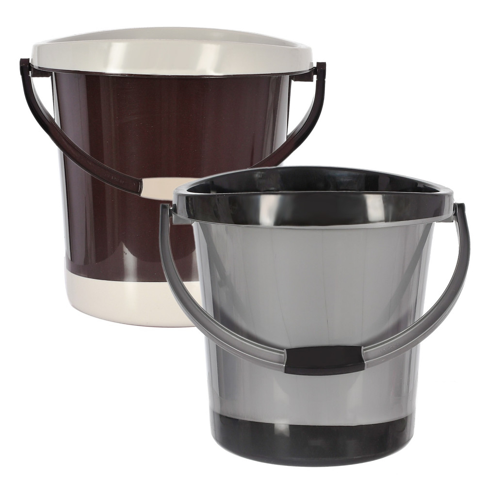 Kuber Industries Multiuses Plastic Bucket With Handle, 18 litre- Pack of 2 (Grey &amp; Brown)-46KM0367