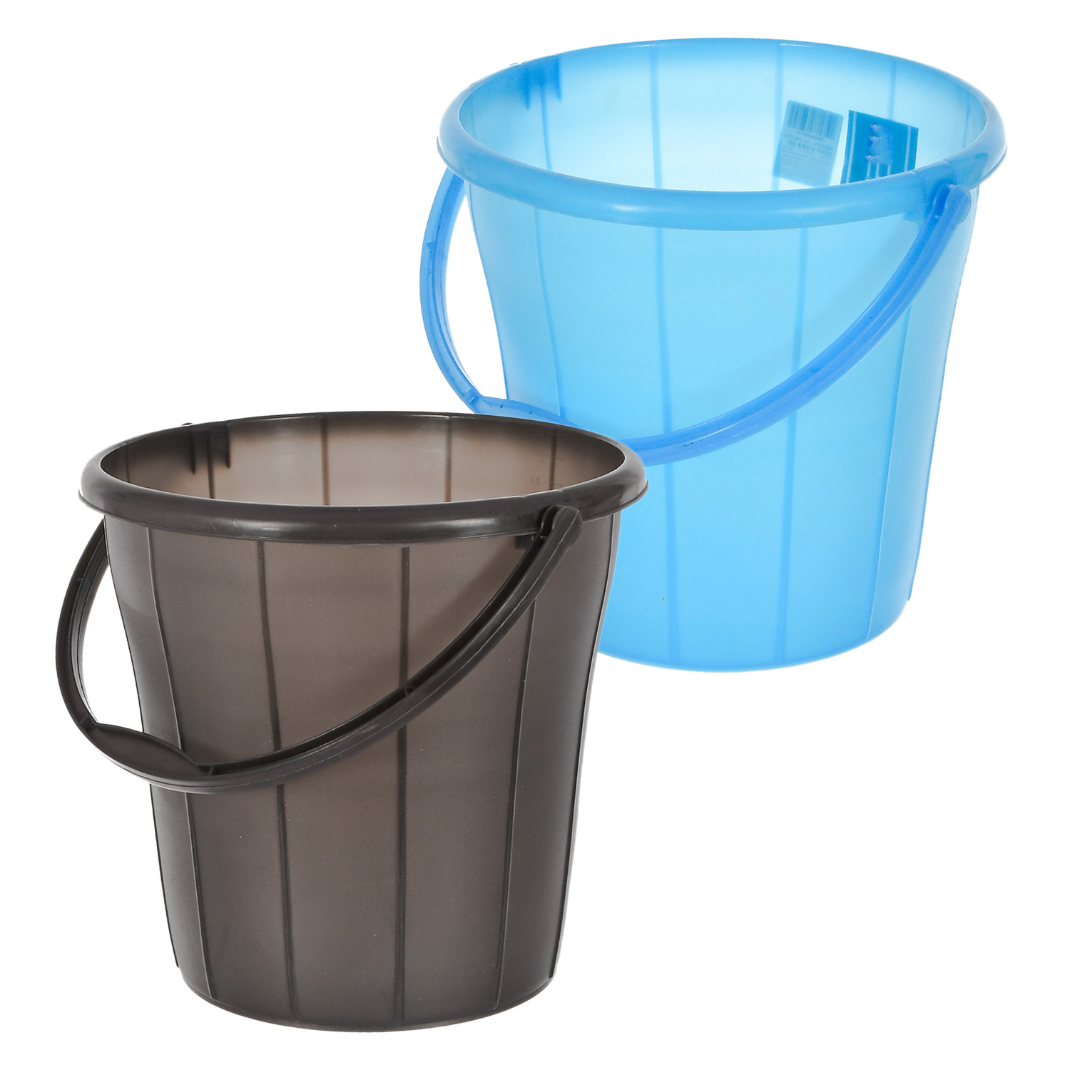 Kuber Industries Multiuses Plastic Bucket With Handle & Measuring Scale, 16 litre- Pack of 2 (Blue & Black)-46KM0331