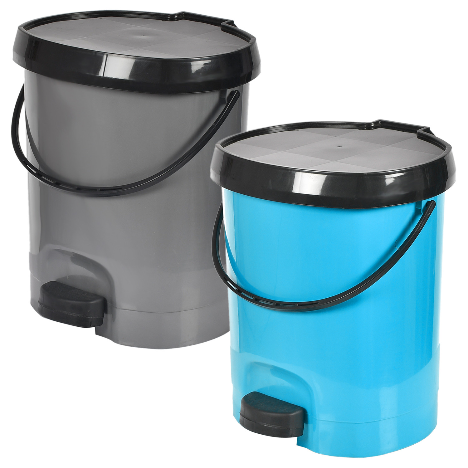 Kuber Industries Multiuses Plastic Pedal Dustbin, Waste Bin, Trash Can With Detachable Bucket, 10 Litre- Pack of 2 (Blue & Grey)-47KM0733