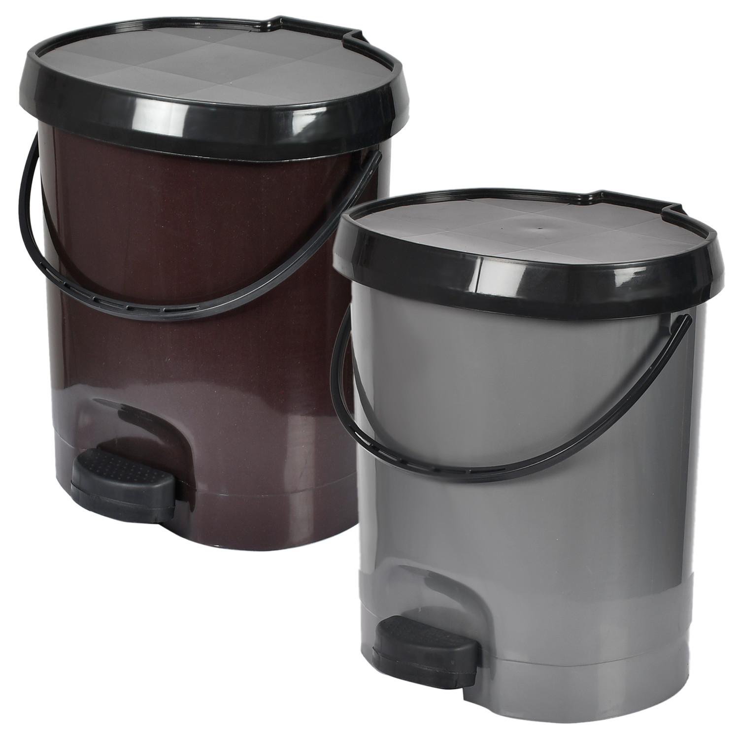 Kuber Industries Multiuses Plastic Pedal Dustbin, Waste Bin, Trash Can With Detachable Bucket, 10 Litre- Pack of 2 (Grey & Brown)-47KM0735
