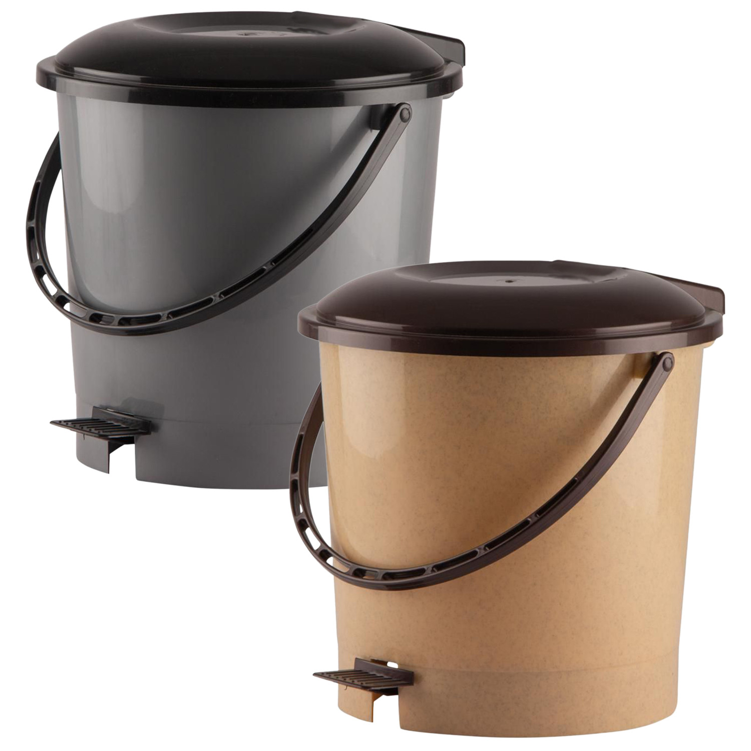Kuber Industries Multiuses Plastic Pedal Dustbin, Waste Bin, Trash Can With Handle, 7 Litre- Pack of 2 (Grey & Peach)-47KM0757