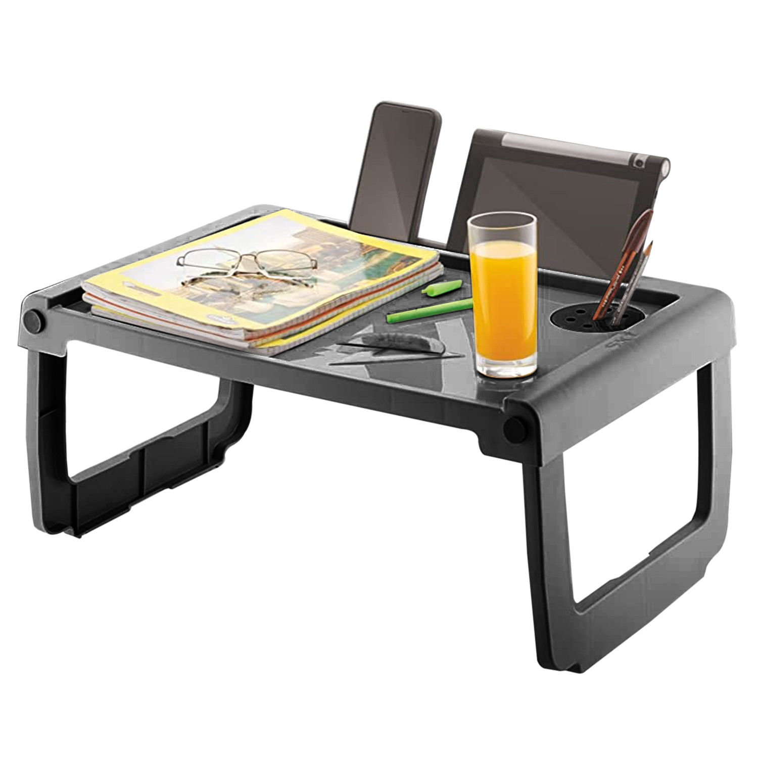 Kuber Industries Multiuses Plastic Study DeskLaptop Table With Pencil Stand For Home  Office Grey