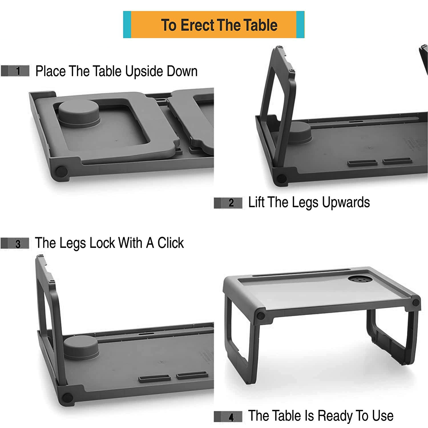 Kuber Industries Multiuses Plastic Study DeskLaptop Table With Pencil Stand For Home  Office Grey