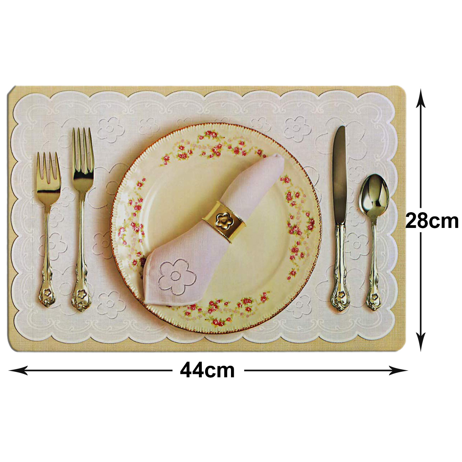 Kuber Industries Multiuses Plate & Spoon Print PVC Table Placemat With 6 Coasters for kitchen, Dining Table Set of 6 (Golden)