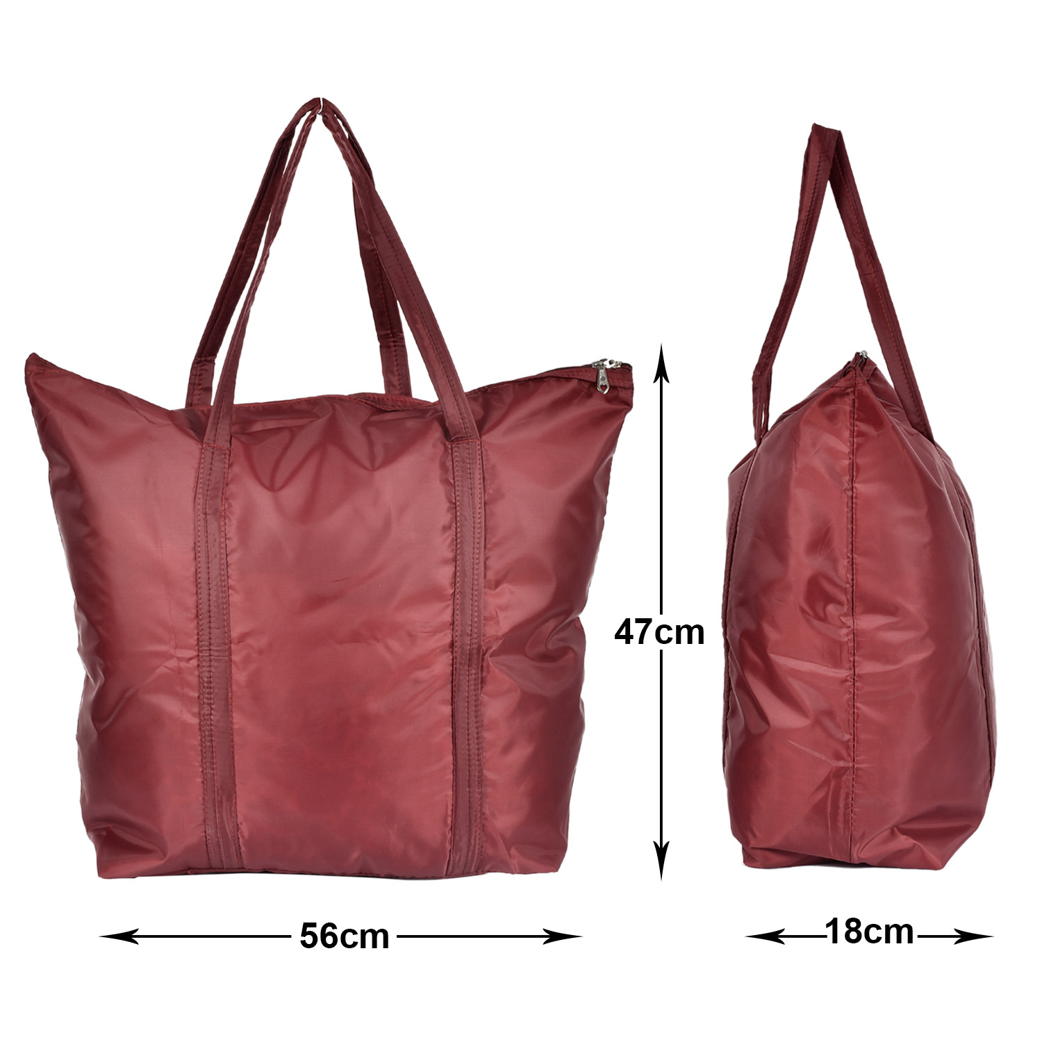 Kuber Industries Multiuses Polyster Storage Bag, Shopping Bag, Tote Bag, Cloth Bag With 1 Small Pocket & Handle (Maroon)-47KM01255