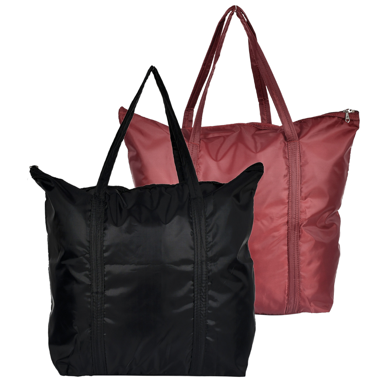Kuber Industries Multiuses Polyster Storage Bag, Shopping Bag, Tote Bag, Cloth Bag With 1 Small Pocket & Handle - Pack of 2 (Maroon & Black)-47KM01261