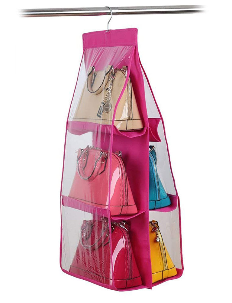 Kuber Industries Multiuses PVC Double Sided Hanging Organizer For Bedroom, Living Room (Pink)