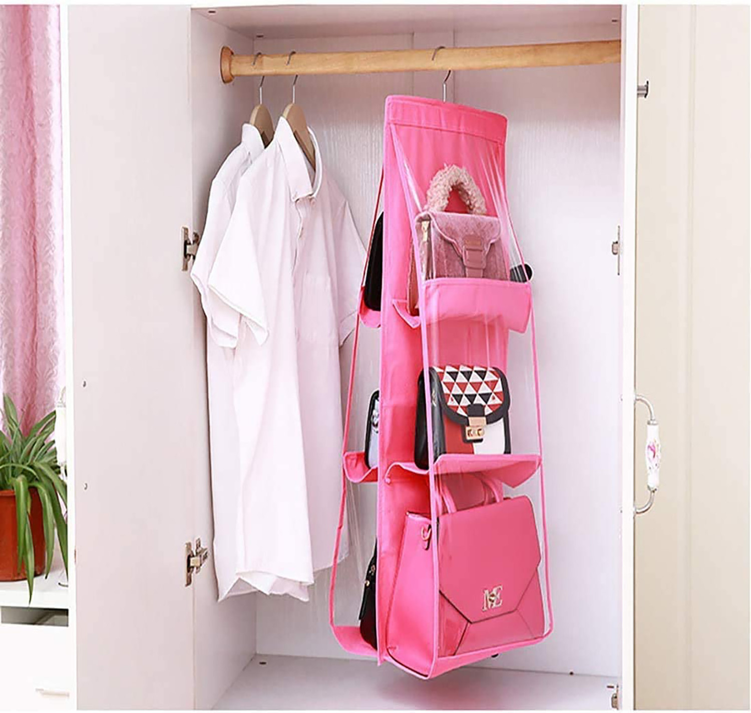 Kuber Industries Multiuses PVC Double Sided Hanging Organizer For Bedroom Living Room Pink
