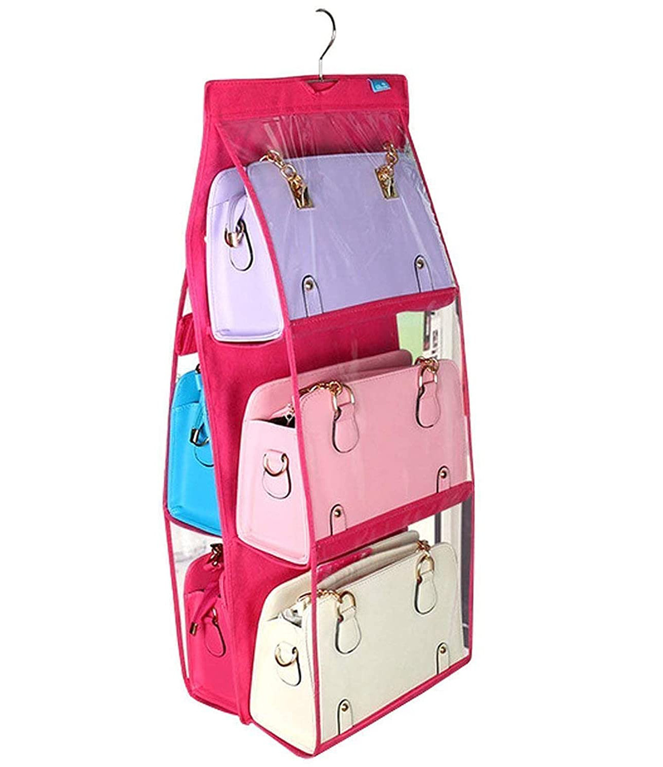 Kuber Industries Multiuses PVC Double Sided Hanging Organizer For Bedroom Living Room Pink