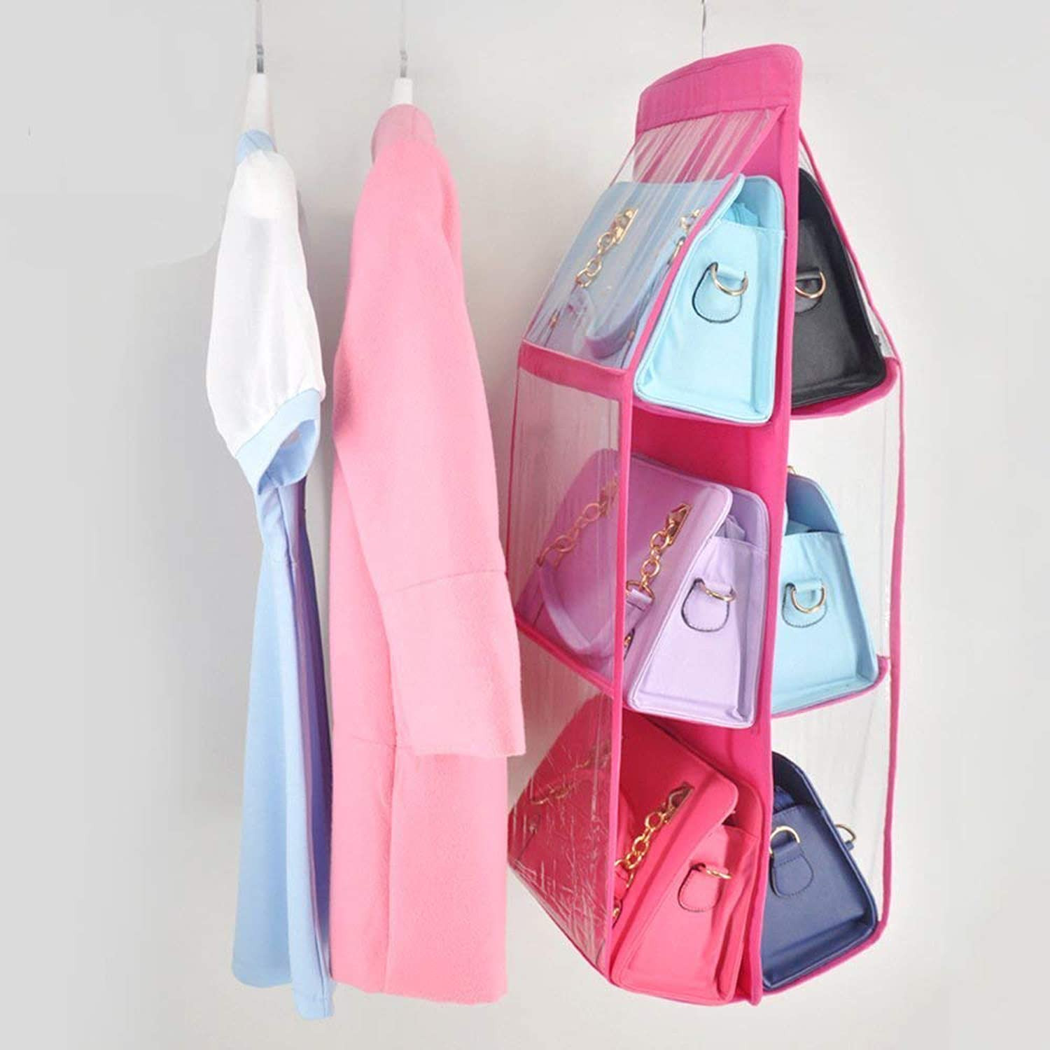 Kuber Industries Multiuses PVC Double Sided Hanging Organizer For Bedroom Living Room Pink