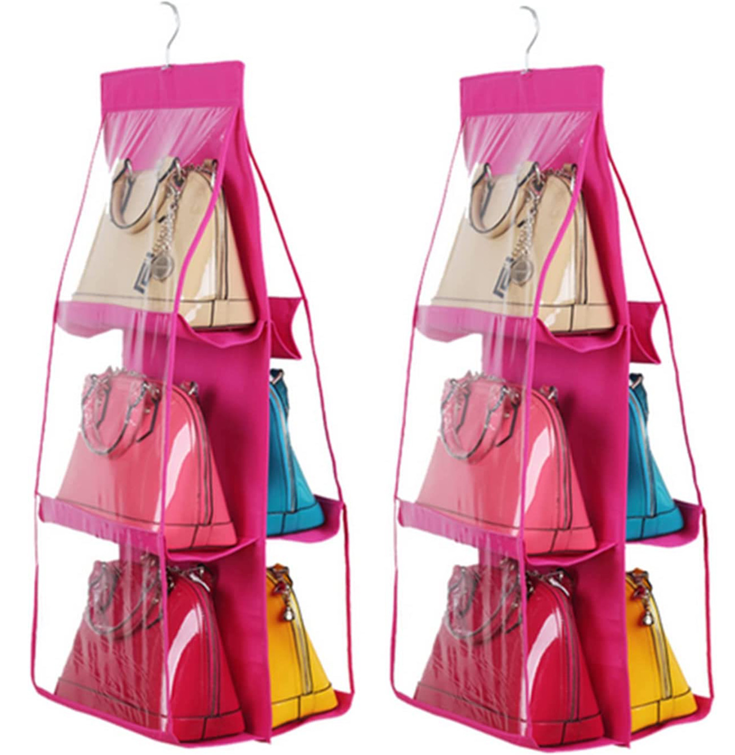Kuber Industries Multiuses PVC Double Sided Hanging Organizer For Bedroom Living Room Pink