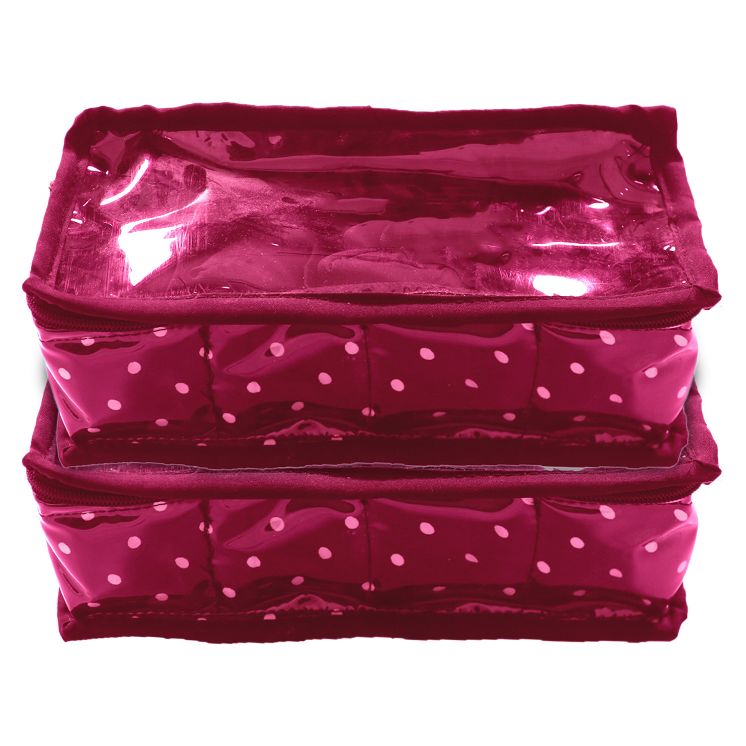 Kuber Industries Multiuses PVC Laminate Dot Print 4 Case Watch Organizer/Bracelet Organizer For Watches, Bracelet (Pink)