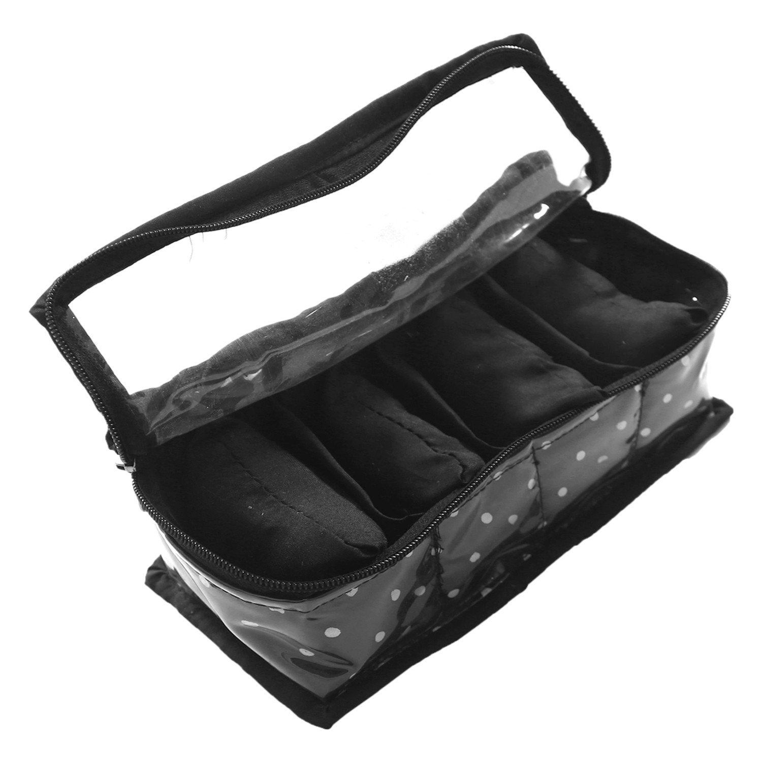 Kuber Industries Multiuses PVC Laminate Dot Print 4 Case Watch Organizer/Bracelet Organizer For Watches, Bracelet (Black)