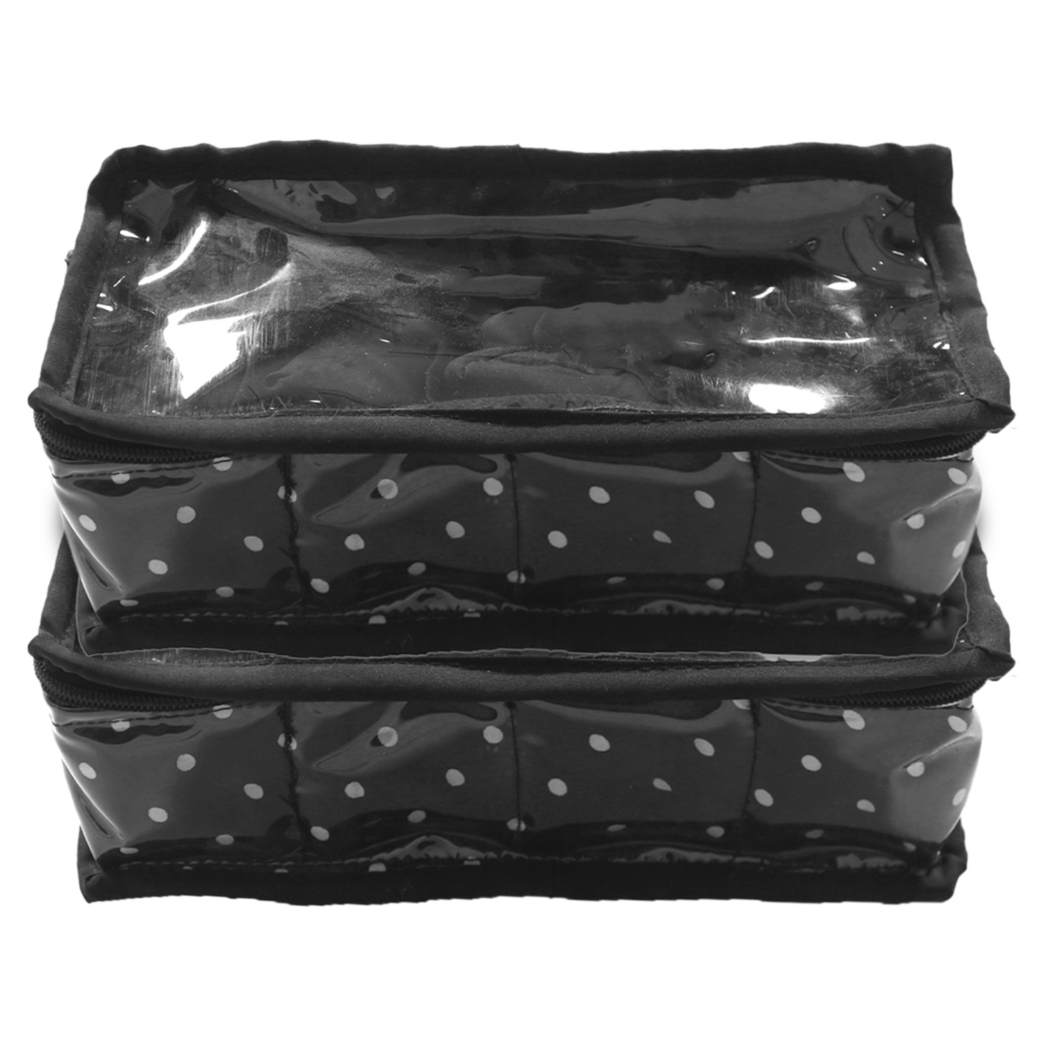 Kuber Industries Multiuses PVC Laminate Dot Print 4 Case Watch Organizer/Bracelet Organizer For Watches, Bracelet (Black)