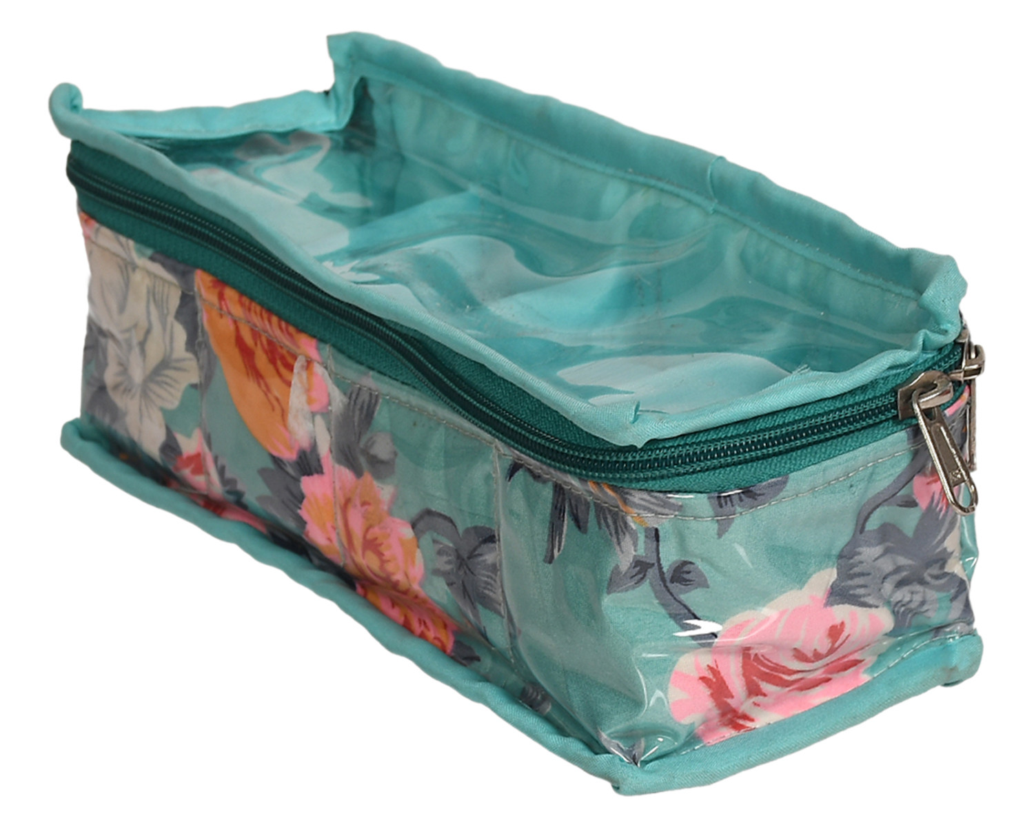 Kuber Industries Multiuses PVC Laminate Flower Print 4 Case Watch Organizer/Bracelet Organizer For Watches, Bracelet (Turquoise) 54KM4299