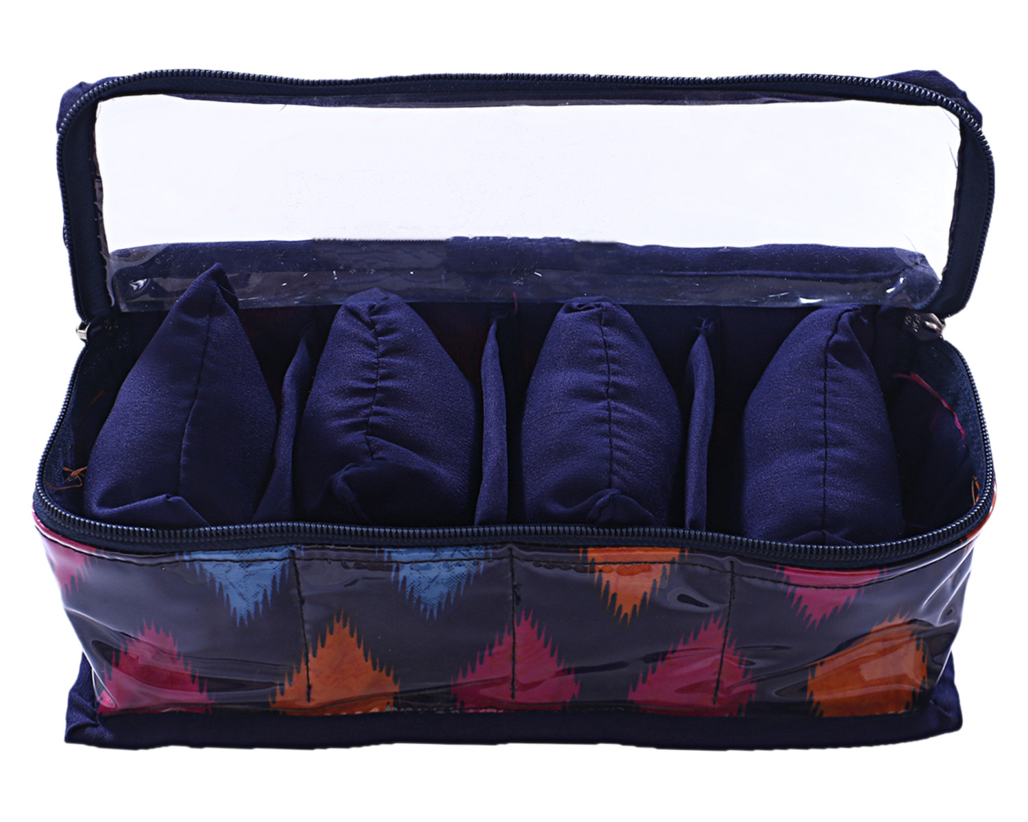 Kuber Industries Multiuses PVC Laminate Navajo Print 4 Case Watch Organizer/Bracelet Organizer For Watches, Bracelet (Blue)