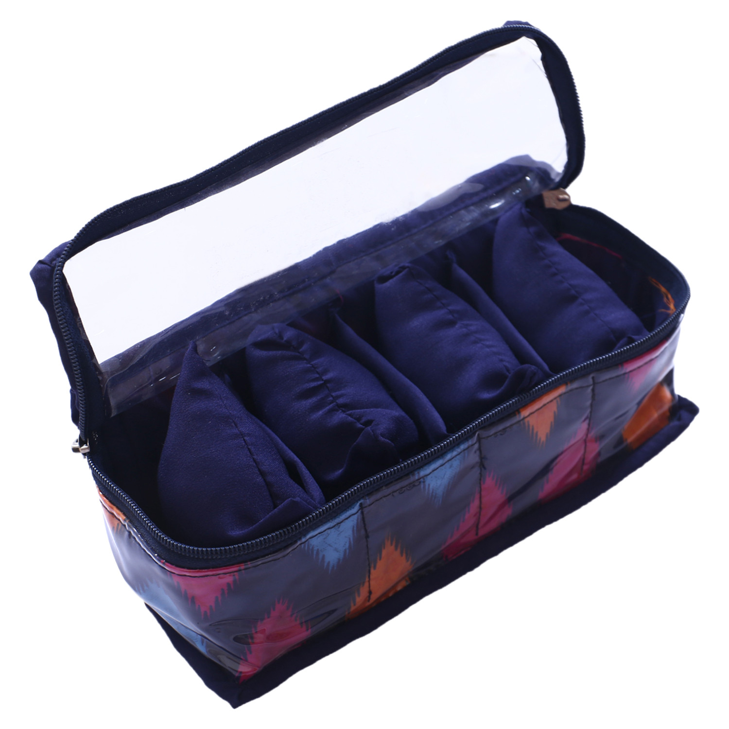 Kuber Industries Multiuses PVC Laminate Navajo Print 4 Case Watch Organizer/Bracelet Organizer For Watches, Bracelet (Blue)