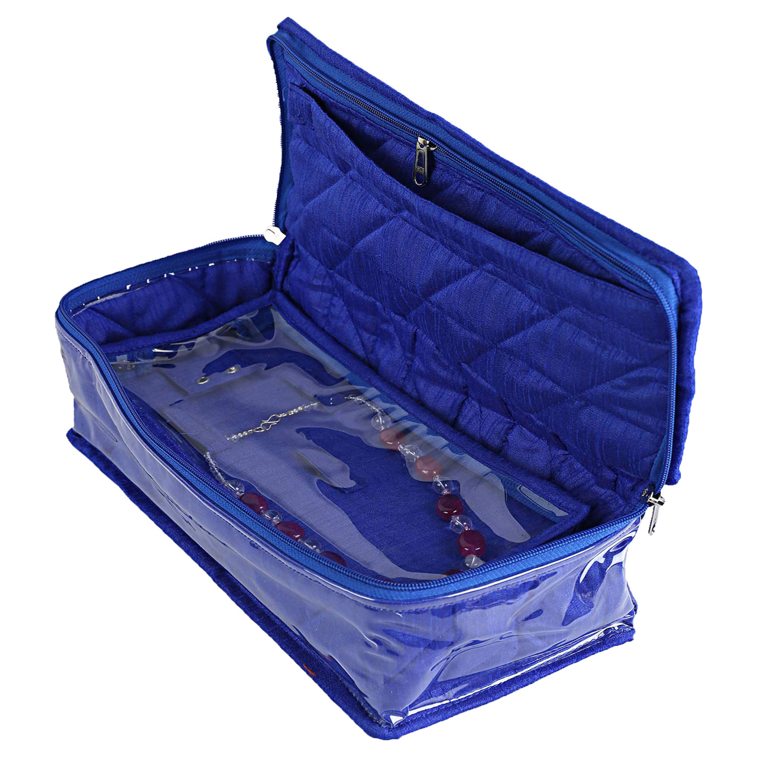 Kuber Industries Multiuses PVC Laminated Jewellery Locker Organizer With 4 Pouches (Blue)