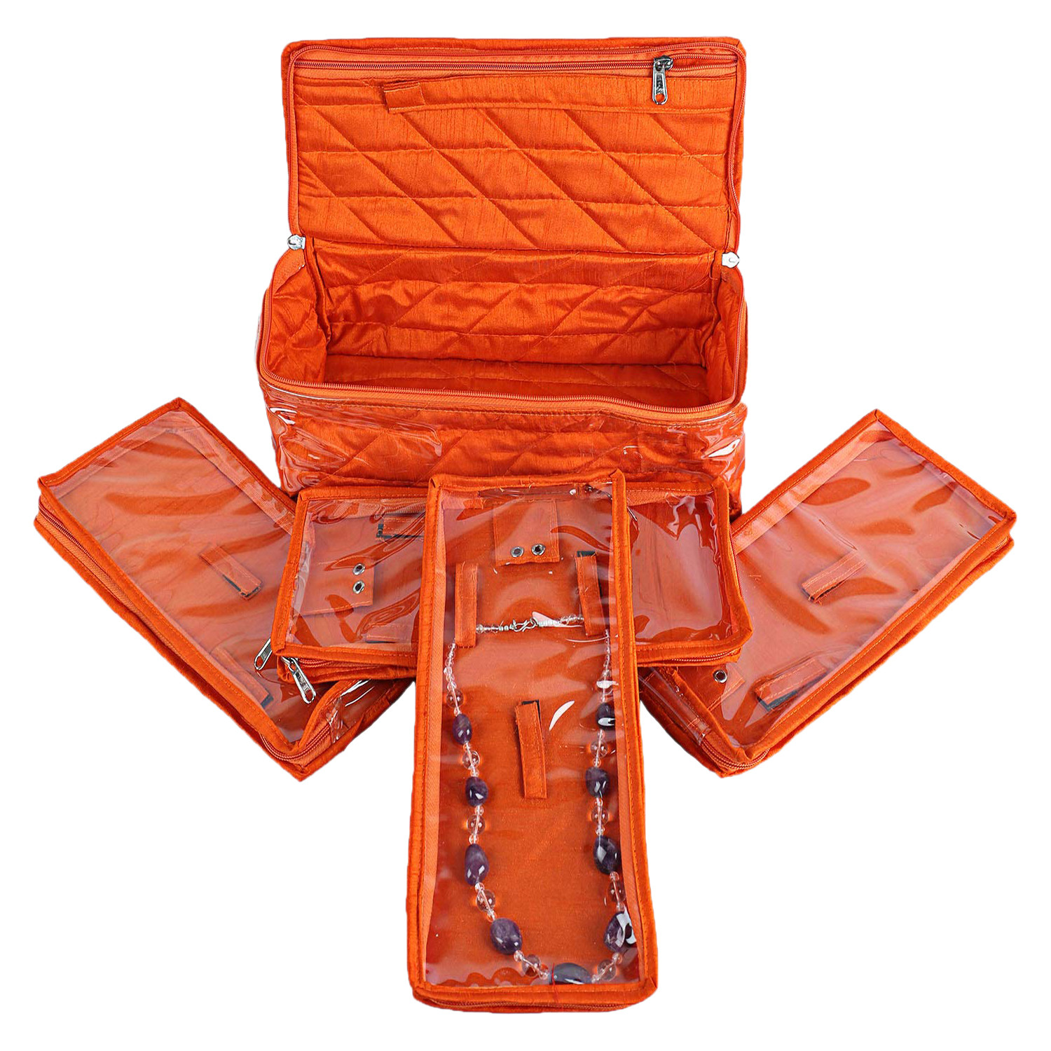 Kuber Industries Multiuses PVC Laminated Jewellery Locker Organizer With 4 Pouches (Orange)