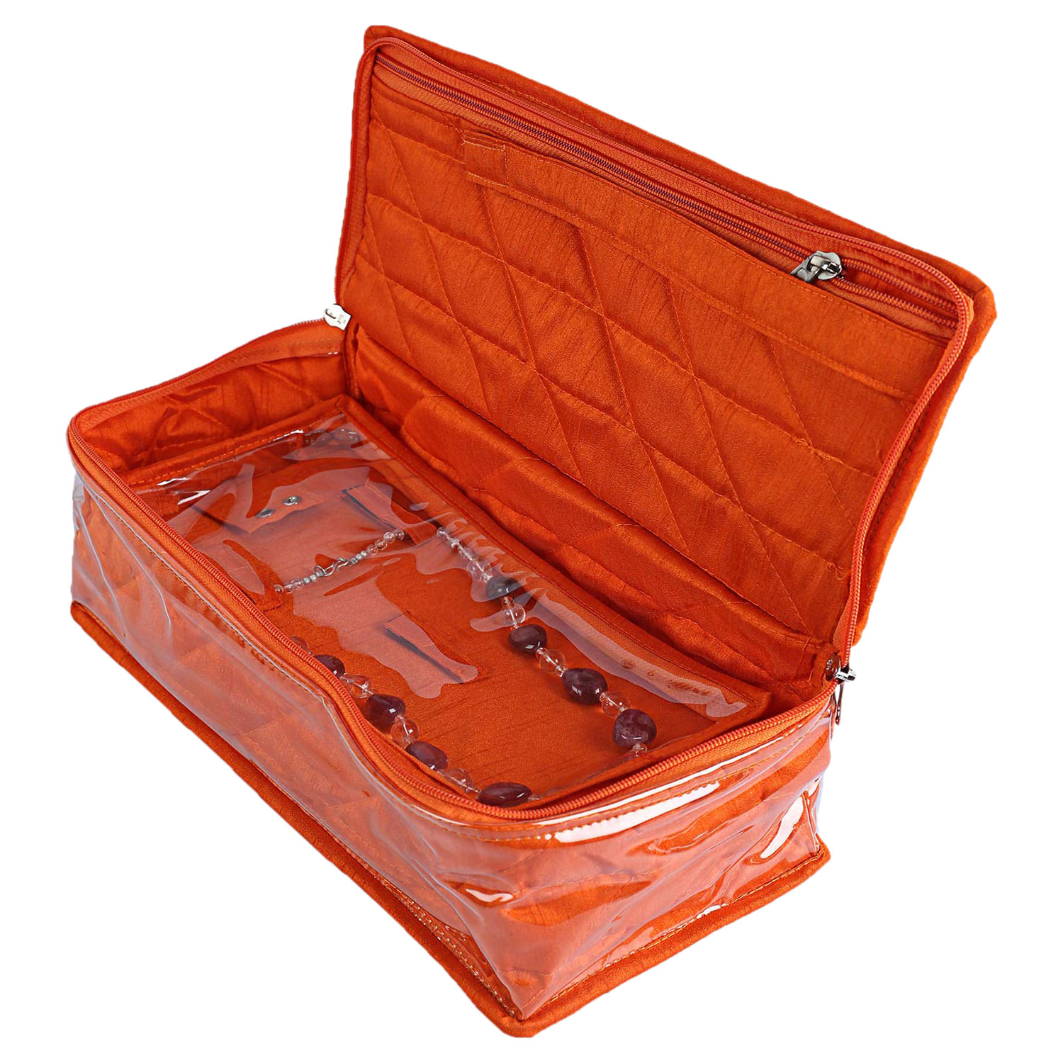 Kuber Industries Multiuses PVC Laminated Jewellery Locker Organizer With 4 Pouches (Orange)