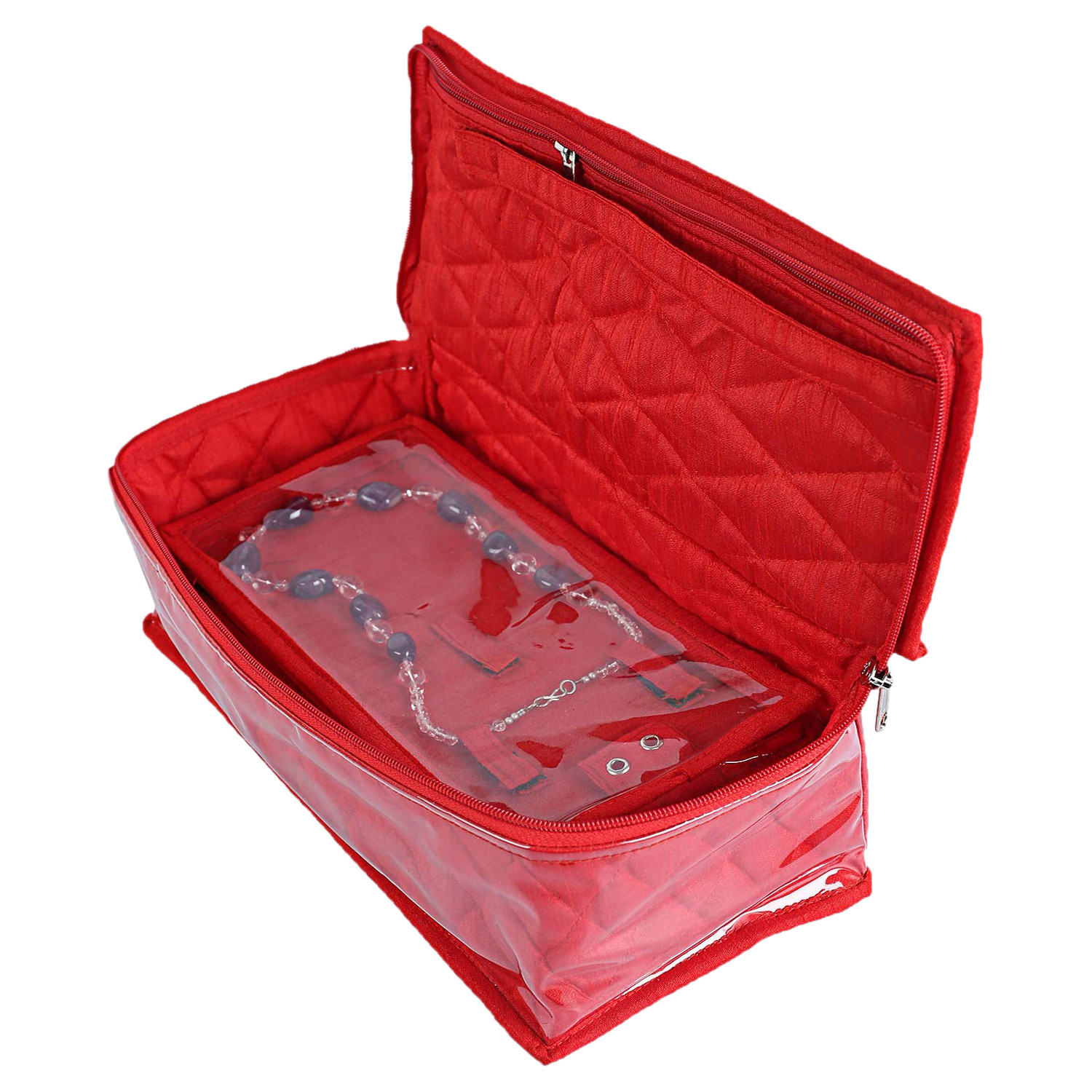 Kuber Industries Multiuses PVC Laminated Jewellery Locker Organizer With 4 Pouches (Red)