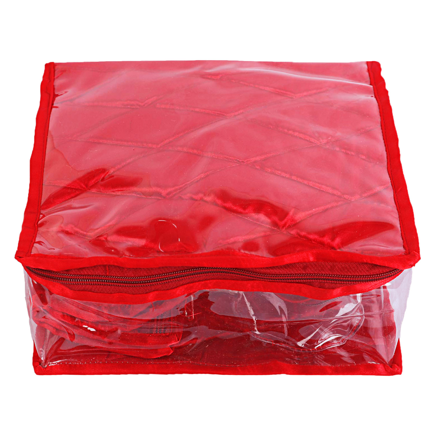 Kuber Industries Multiuses PVC Laminated Satin Jewellery Organizer With 4 Pouch & 2 Bangle Pouch (Red)
