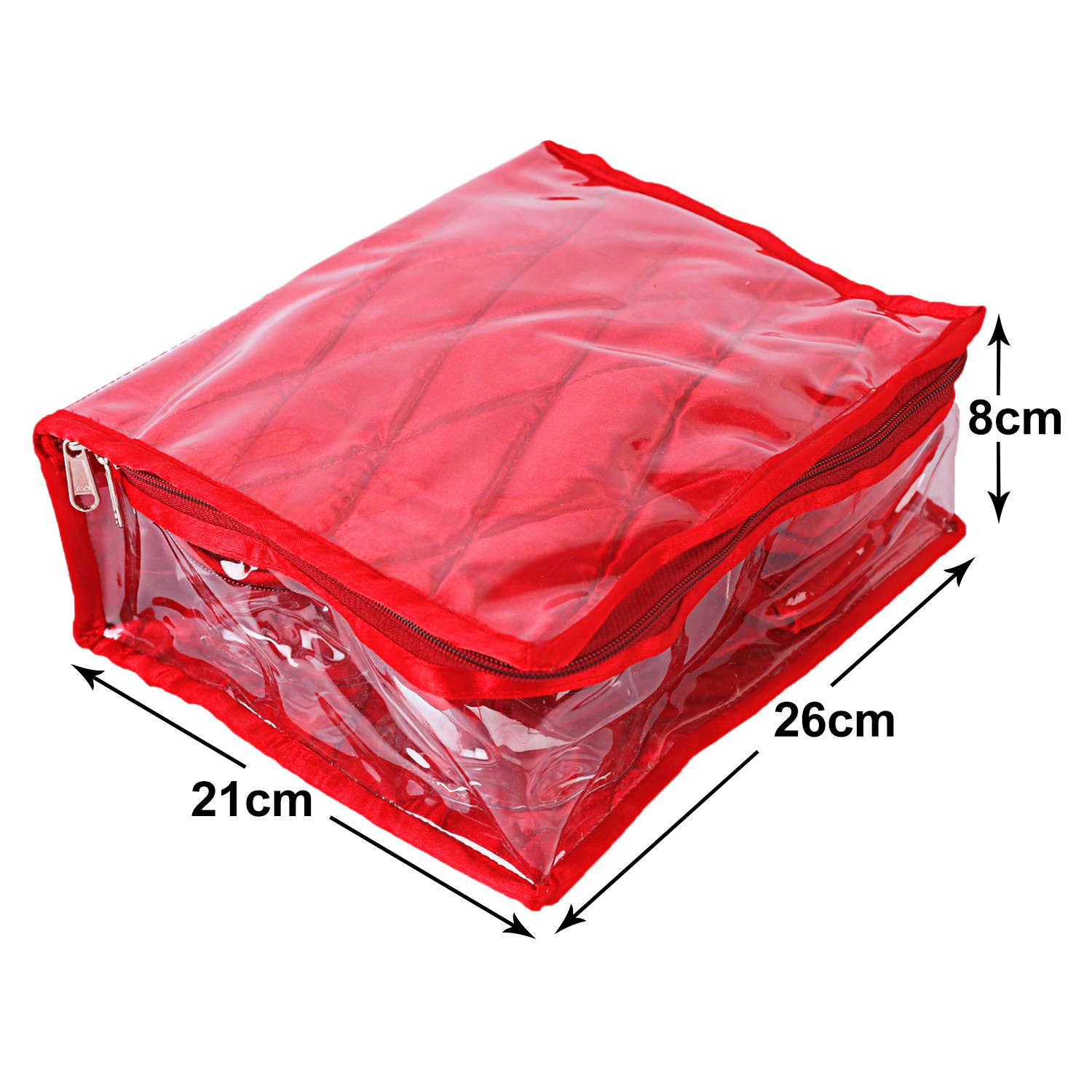 Kuber Industries Multiuses PVC Laminated Satin Jewellery Organizer With 4 Pouch & 2 Bangle Pouch (Red)