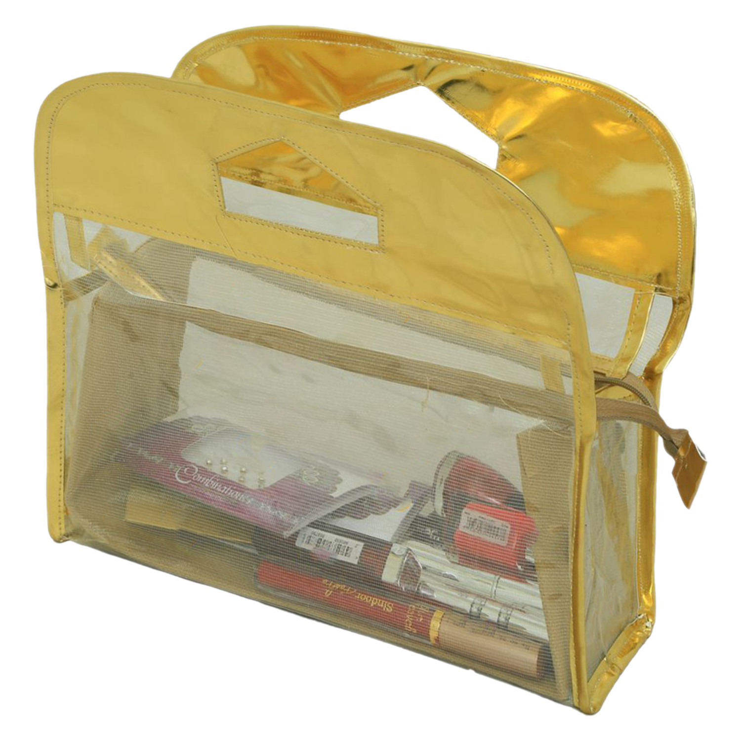 Kuber Industries Multiuses PVC laminated Travel Toilerty bag/Makeup Bag For Home &Traveling (Gold)