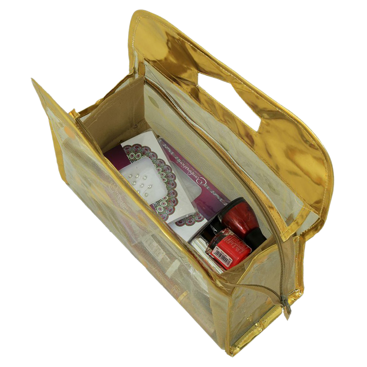 Kuber Industries Multiuses PVC laminated Travel Toilerty bag/Makeup Bag For Home &Traveling (Gold)