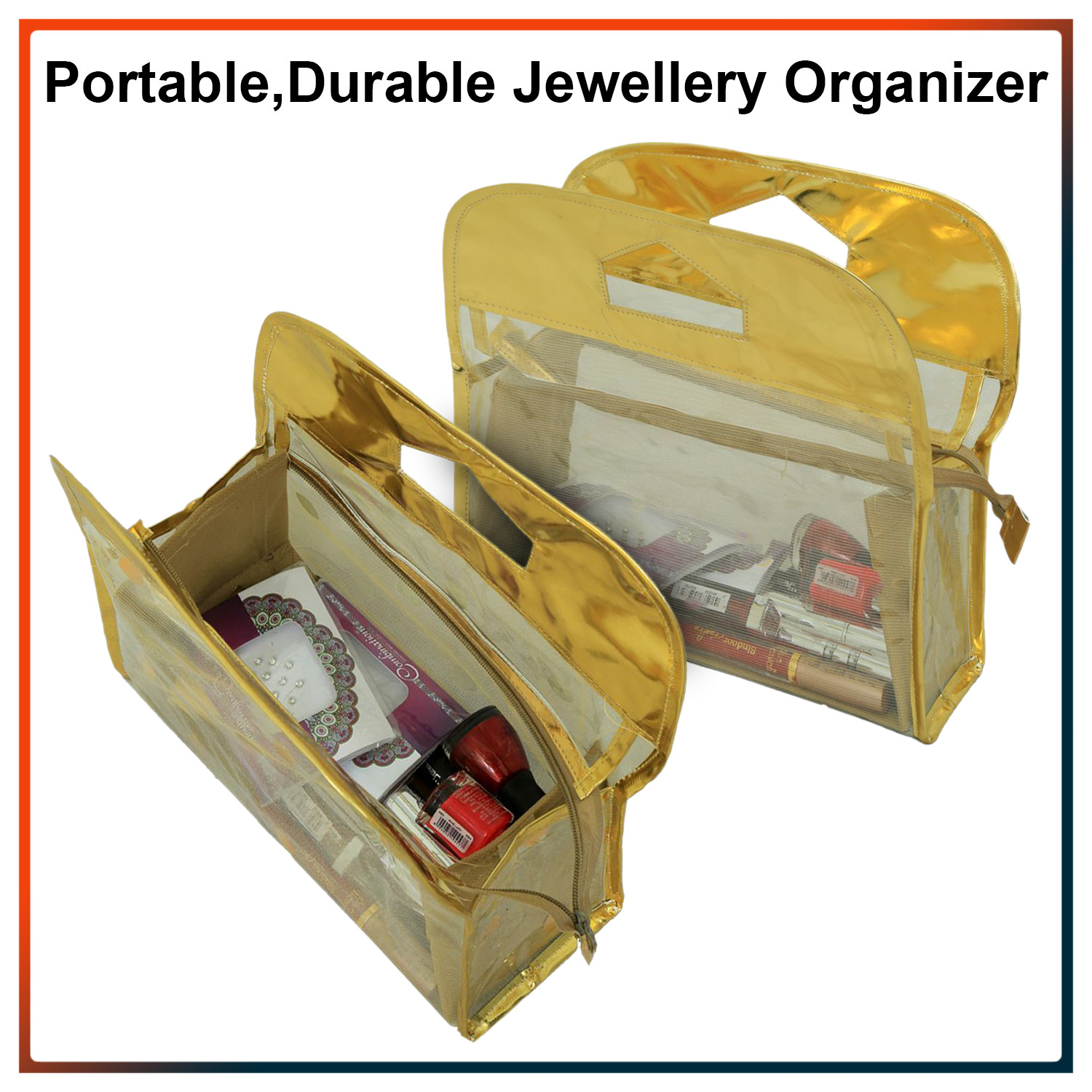 Kuber Industries Multiuses PVC laminated Travel Toilerty bag/Makeup Bag For Home &Traveling (Gold)