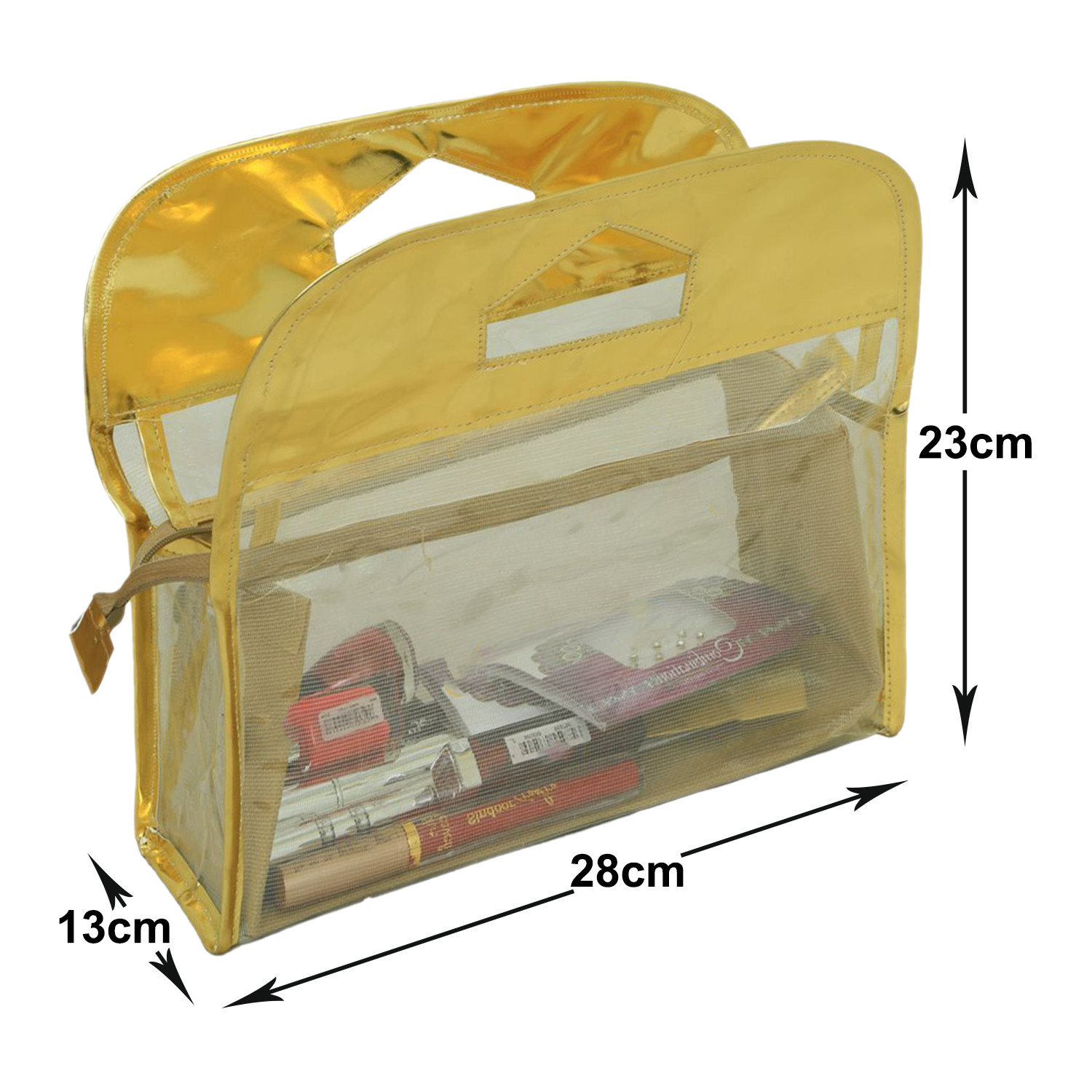 Kuber Industries Multiuses PVC laminated Travel Toilerty bag/Makeup Bag For Home &Traveling (Gold)