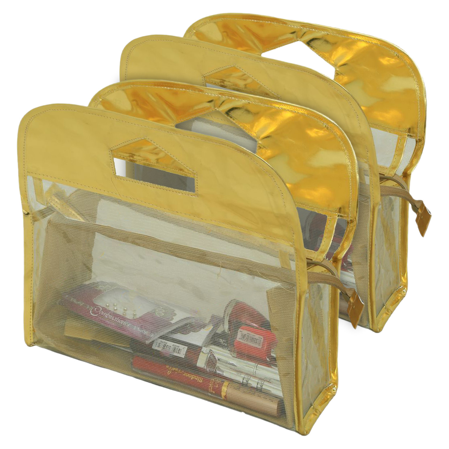 Kuber Industries Multiuses PVC laminated Travel Toilerty bag/Makeup Bag For Home &Traveling (Gold)