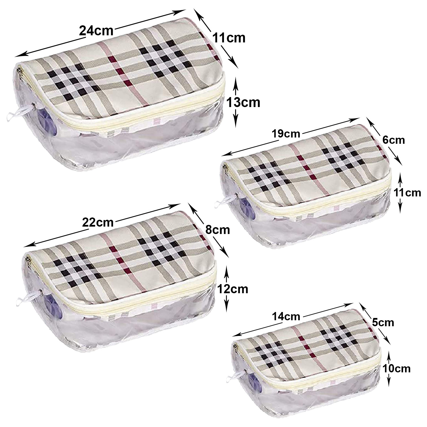Kuber Industries Multiuses Rexine Check Print Travel Toiletry Bag/Dopp Kit For Traveling Set of 4 (White)