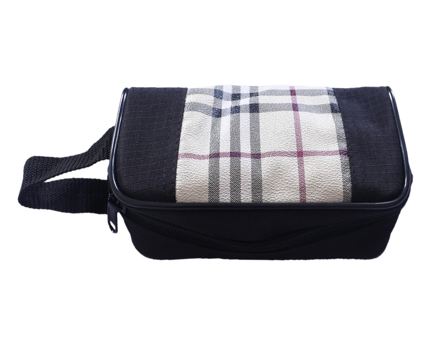 Kuber Industries Multiuses Rexine Check Print Travel Toiletry Bag/Dopp Kit For Traveling(Black)
