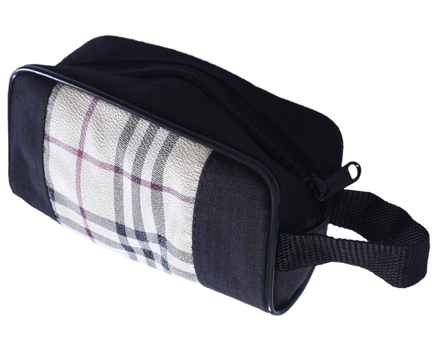 Kuber Industries Multiuses Rexine Check Print Travel Toiletry Bag/Dopp Kit For Traveling(Black)
