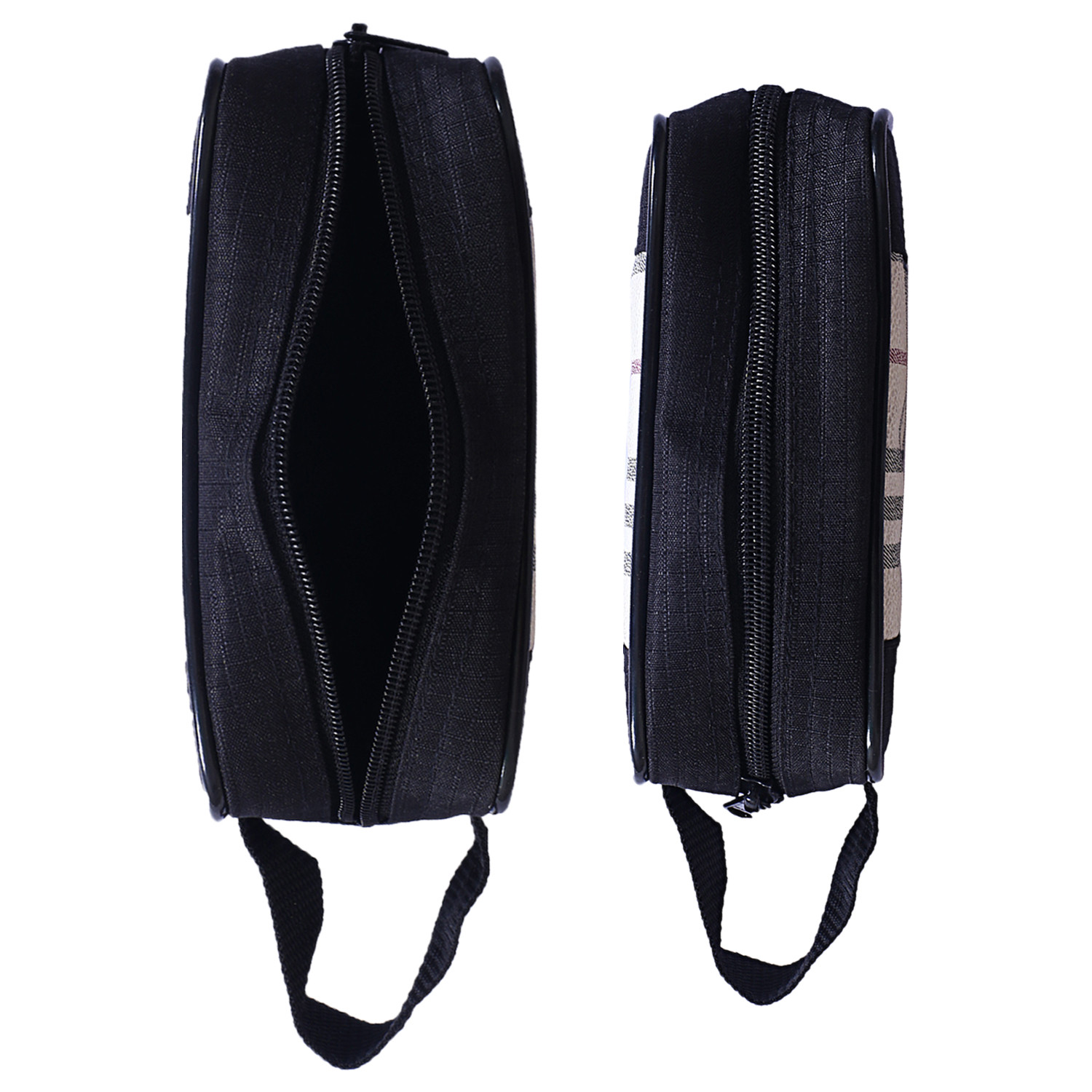 Kuber Industries Multiuses Rexine Check Print Travel Toiletry Bag/Dopp Kit For Traveling(Black)