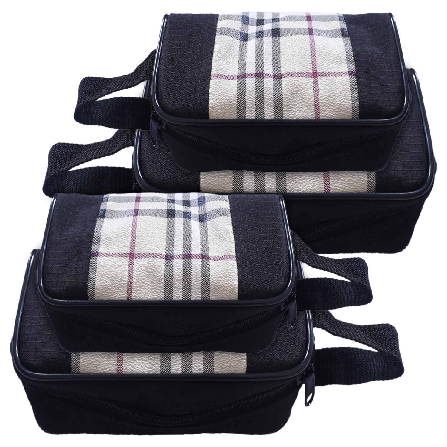 Kuber Industries Multiuses Rexine Check Print Travel Toiletry Bag/Dopp Kit For Traveling(Black)