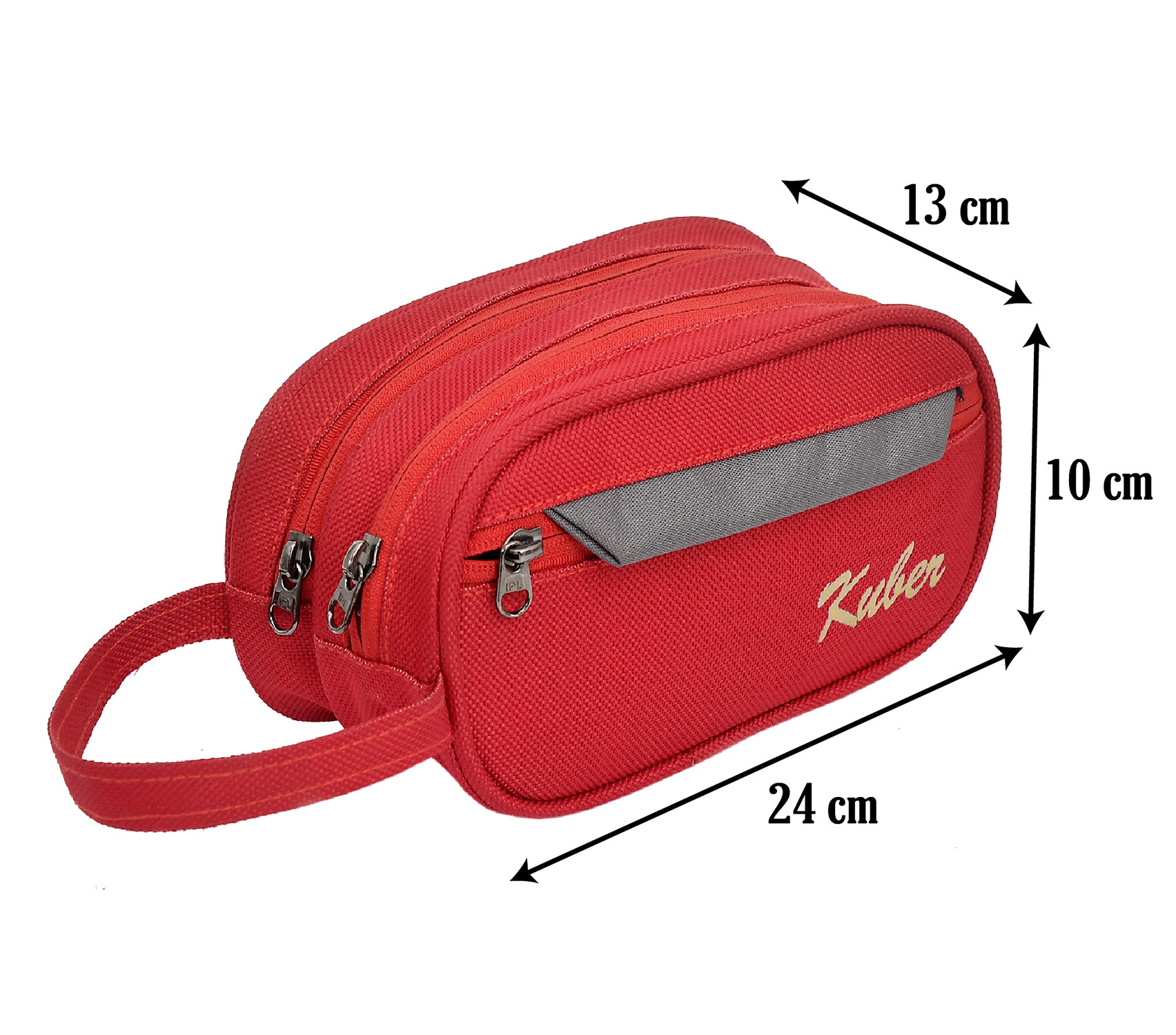 Kuber Industries Multiuses Rexine Travel Toilerty bag/Shaving Kit/Dopp Kit/Cosmetic Bag With 3 Zipper Comparments & Carrying Strip (Red)