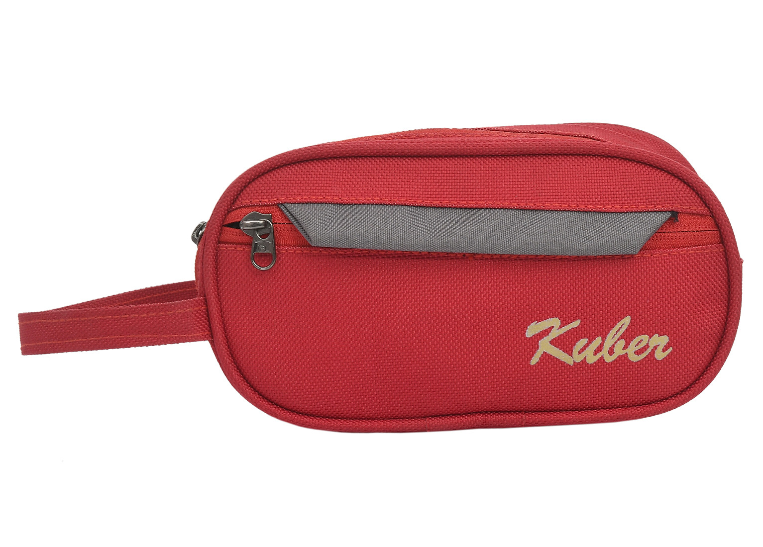 Kuber Industries Multiuses Rexine Travel Toilerty bag/Shaving Kit/Dopp Kit/Cosmetic Bag With 3 Zipper Comparments & Carrying Strip (Red)