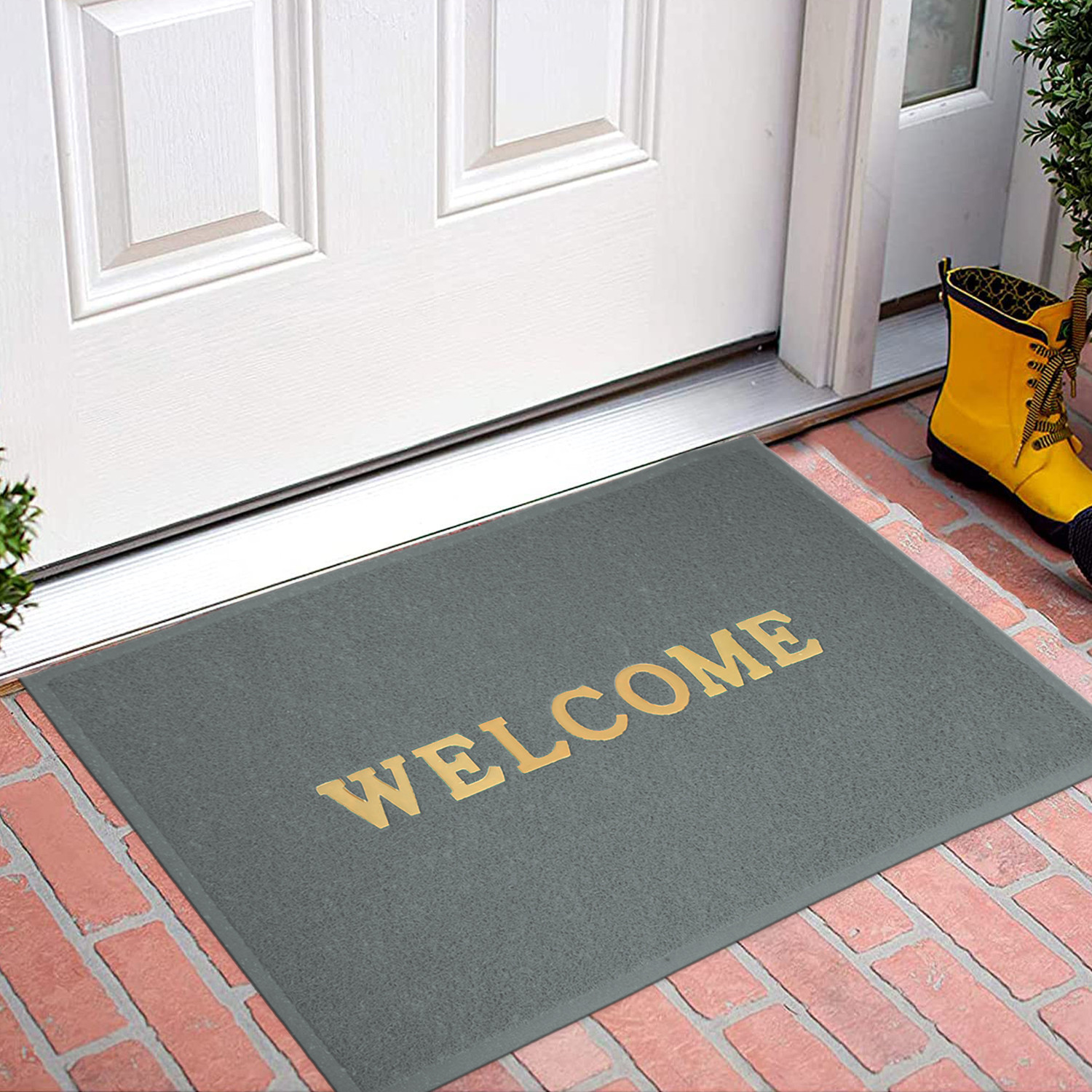 Kuber Industries Multiuses Rubber Anti Slip Welcome Door Mat For Home, Bedroom & Bathrooom (Grey)