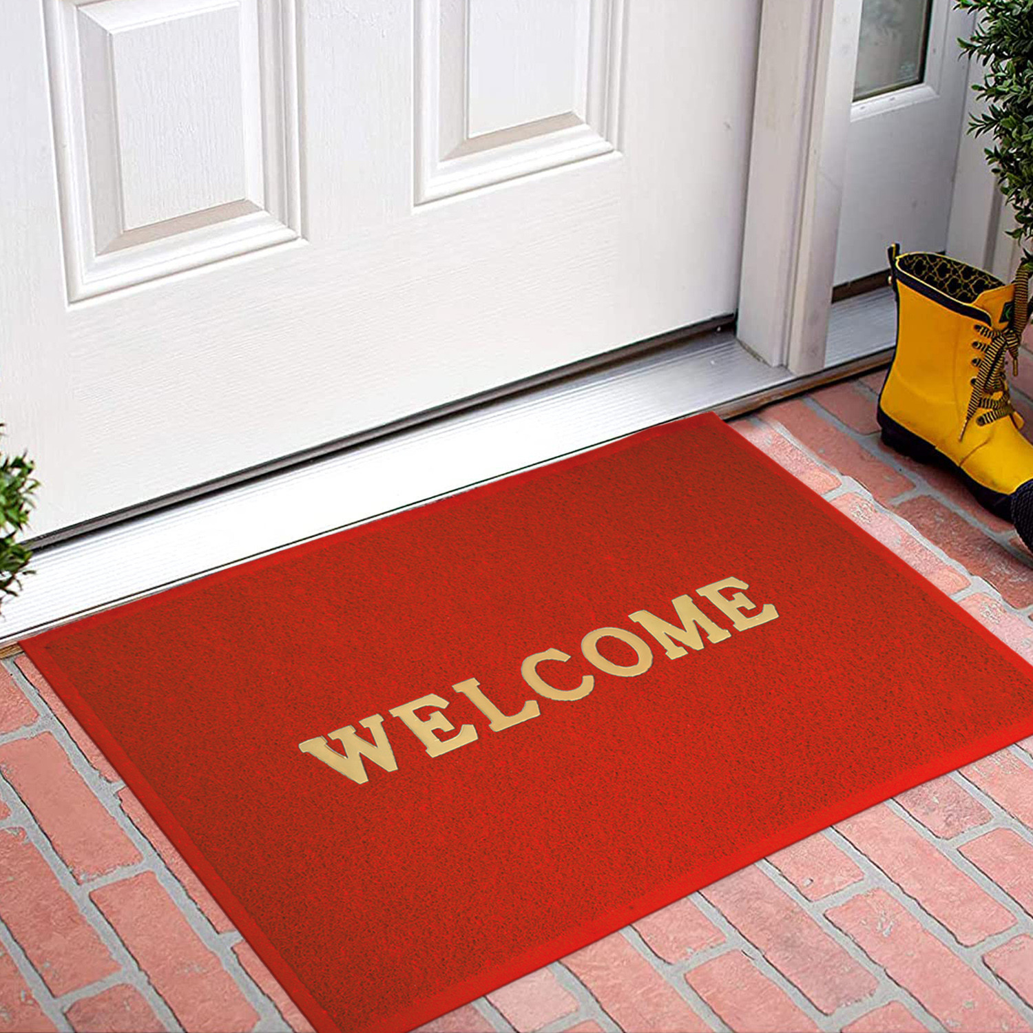 Kuber Industries Multiuses Rubber Anti Slip Welcome Door Mat For Home, Bedroom & Bathrooom (Red)