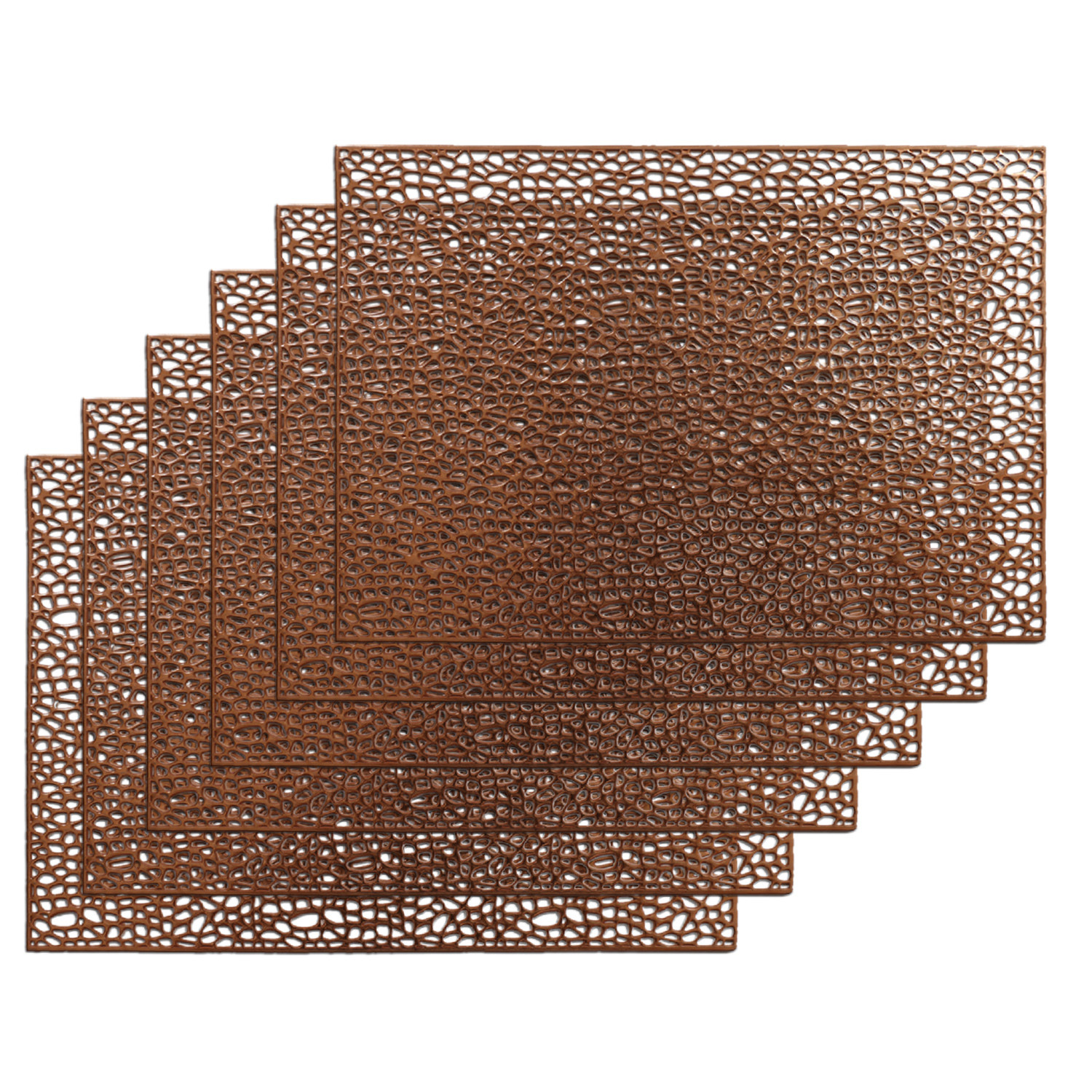Kuber Industries Multiuses Seamless Holes Design Rubber Rectangle Table Placemat for kitchen, Dining Table Set of 6 (Copper)