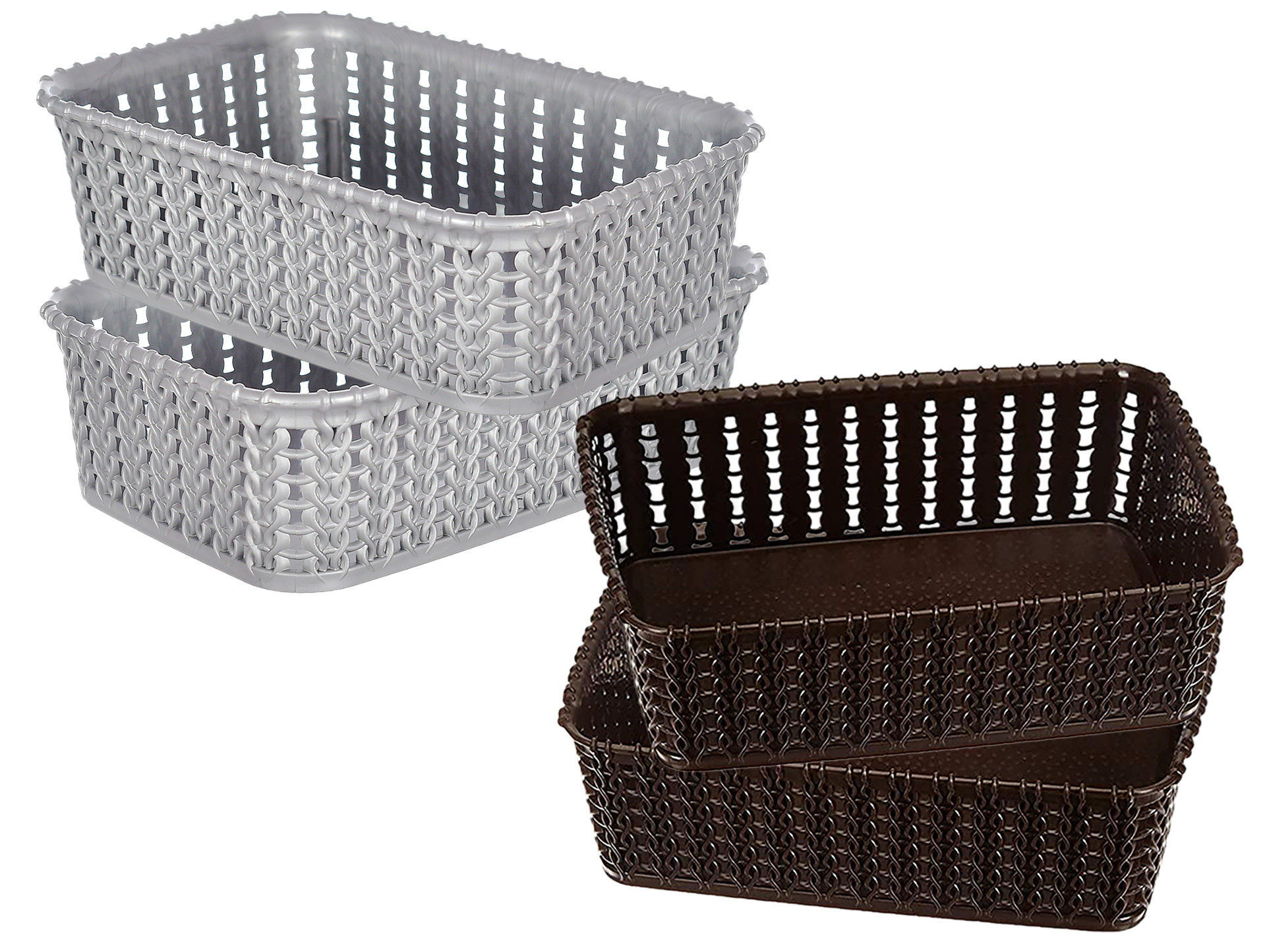 Kuber Industries Multiuses Small M 15 Plastic Tray/Basket/Organizer Without Lid-(Grey & Brown) -46KM0125