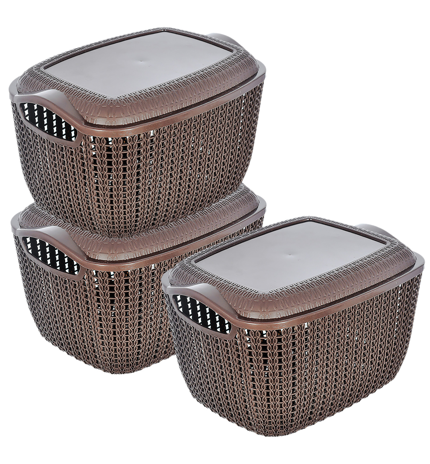 Kuber Industries Multiuses Small M 25 Plastic Basket/Organizer With Lid-(Brown) -46KM037