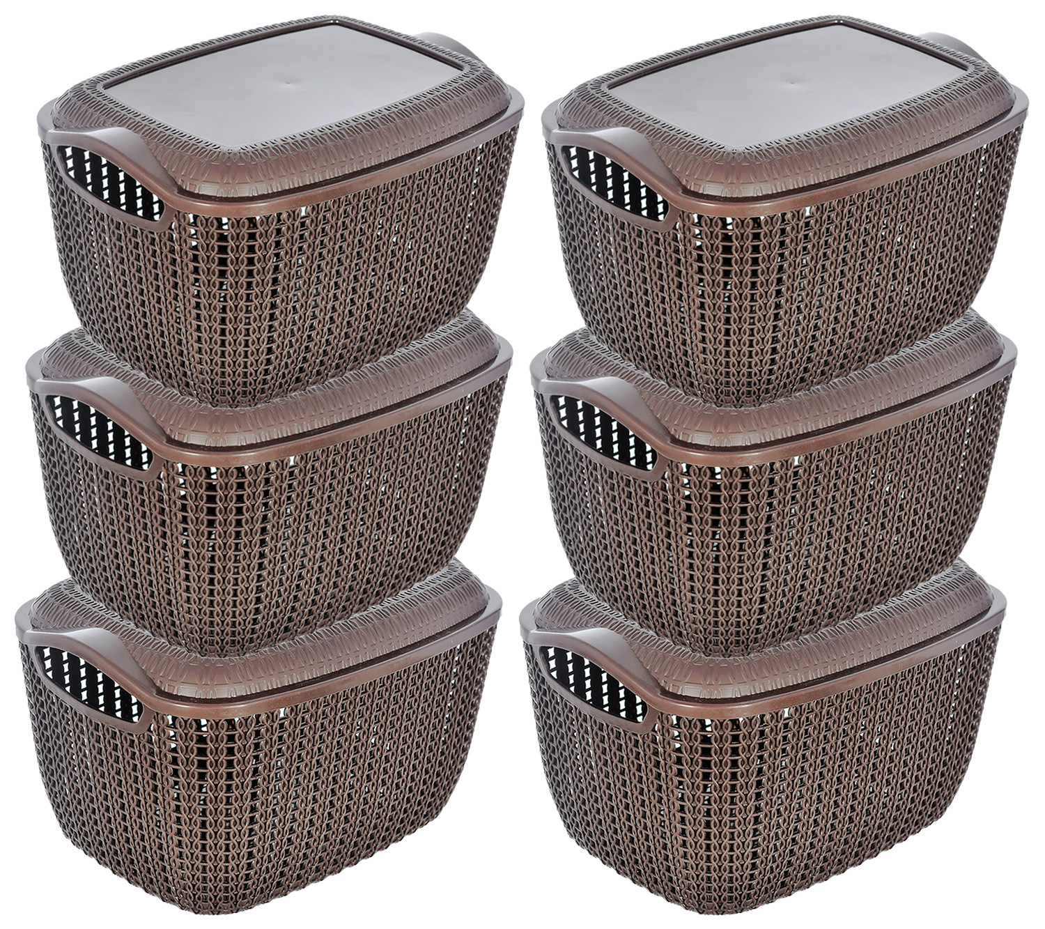 Kuber Industries Multiuses Small M 25 Plastic Basket/Organizer With Lid-(Brown) -46KM037
