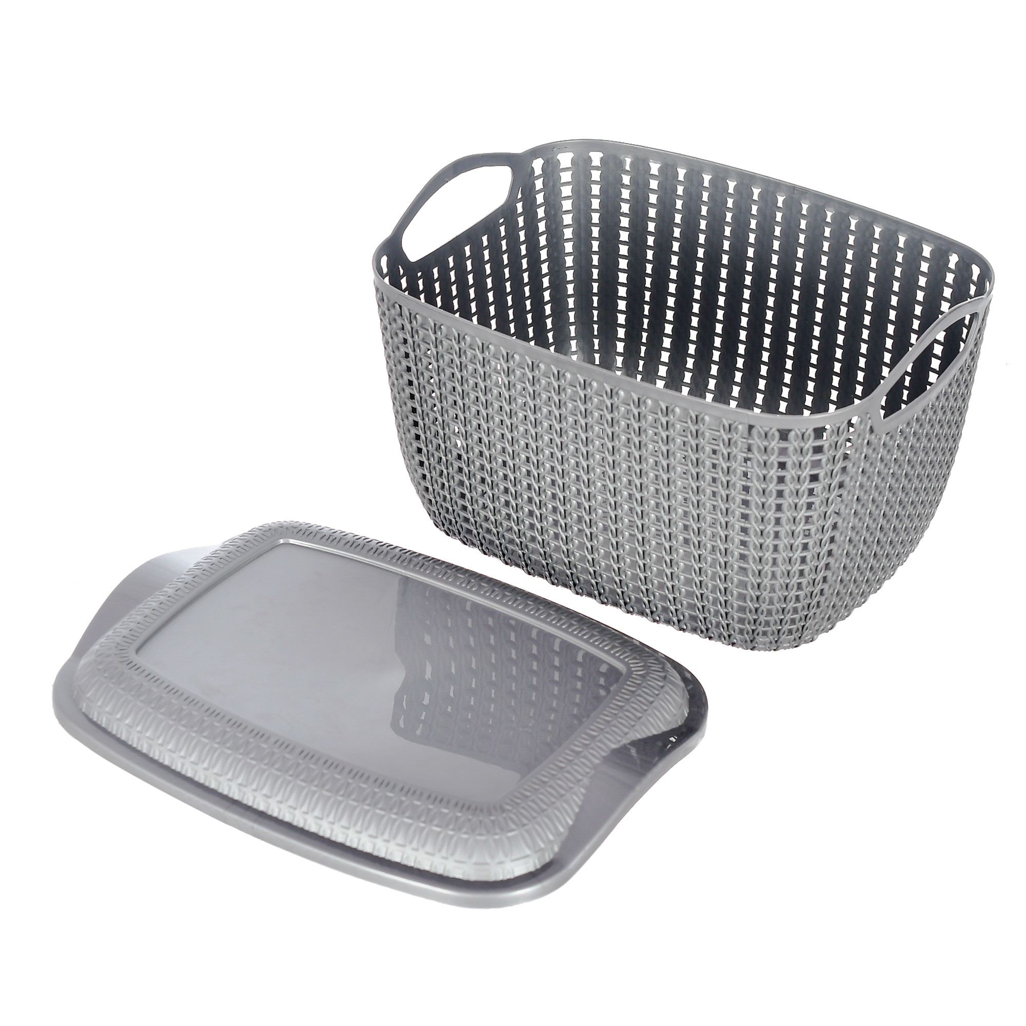 Kuber Industries Multiuses Small M 25 Plastic Basket/Organizer With Lid-(Grey & Brown) -46KM045