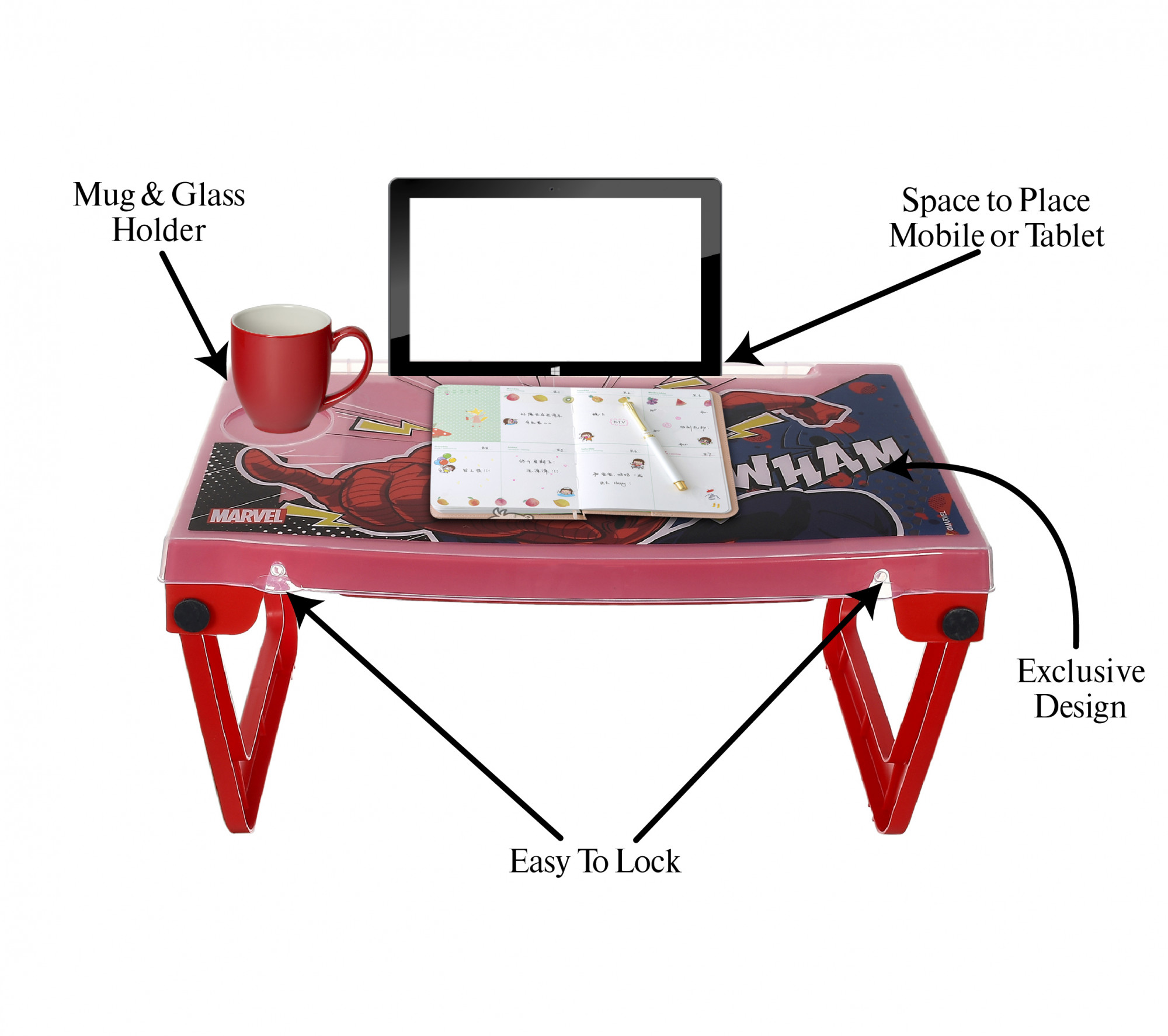 Kuber Industries Multiuses Spidermen Print Plastic Study Desk/Laptop Table With Camparment For Home & Office (Red)