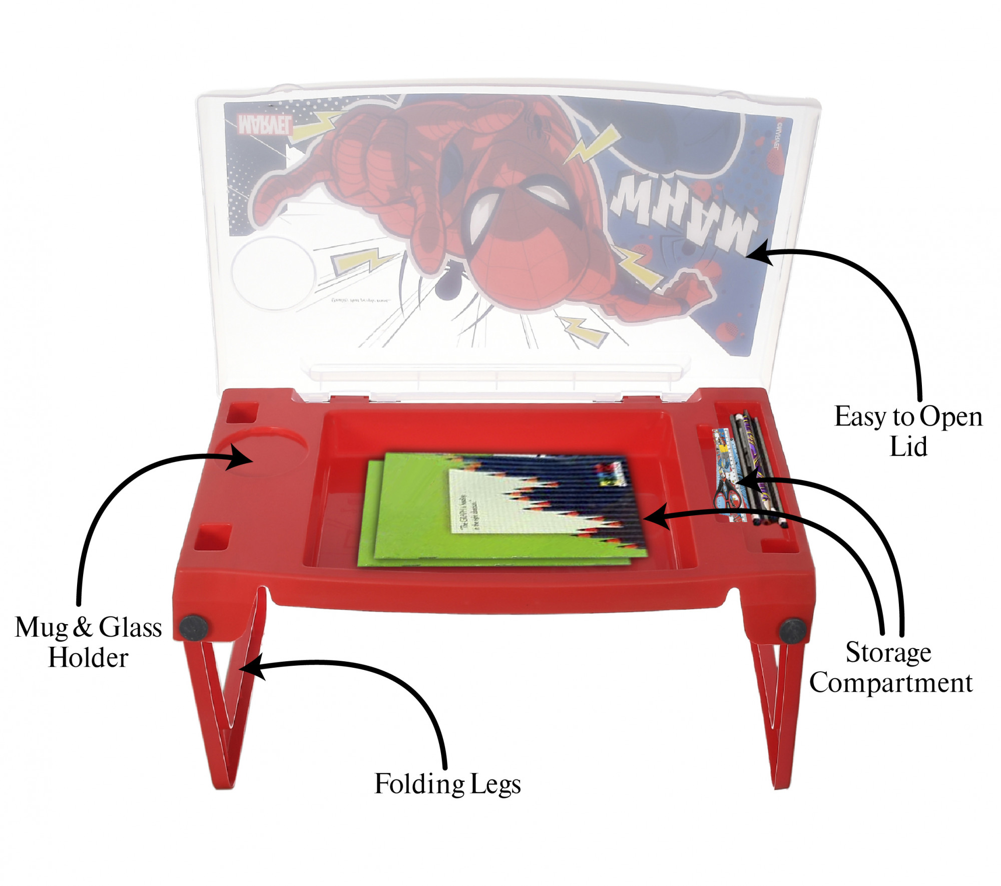 Kuber Industries Multiuses Spidermen Print Plastic Study Desk/Laptop Table With Camparment For Home & Office (Red)